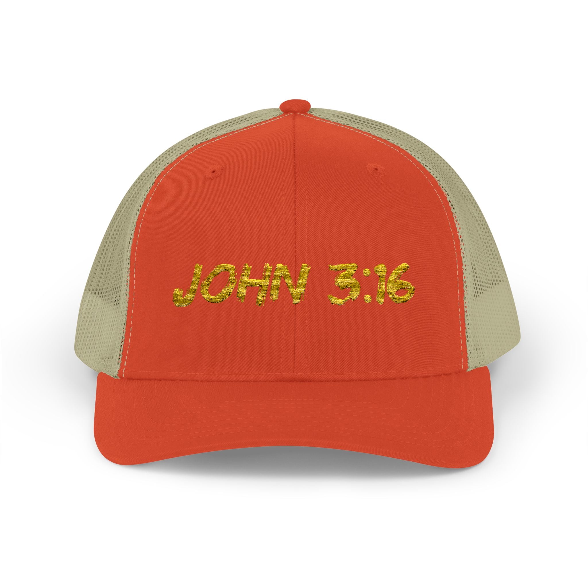 John 3:16 Trucker Cap — Embroidered Christian Snapback Mesh back Hat