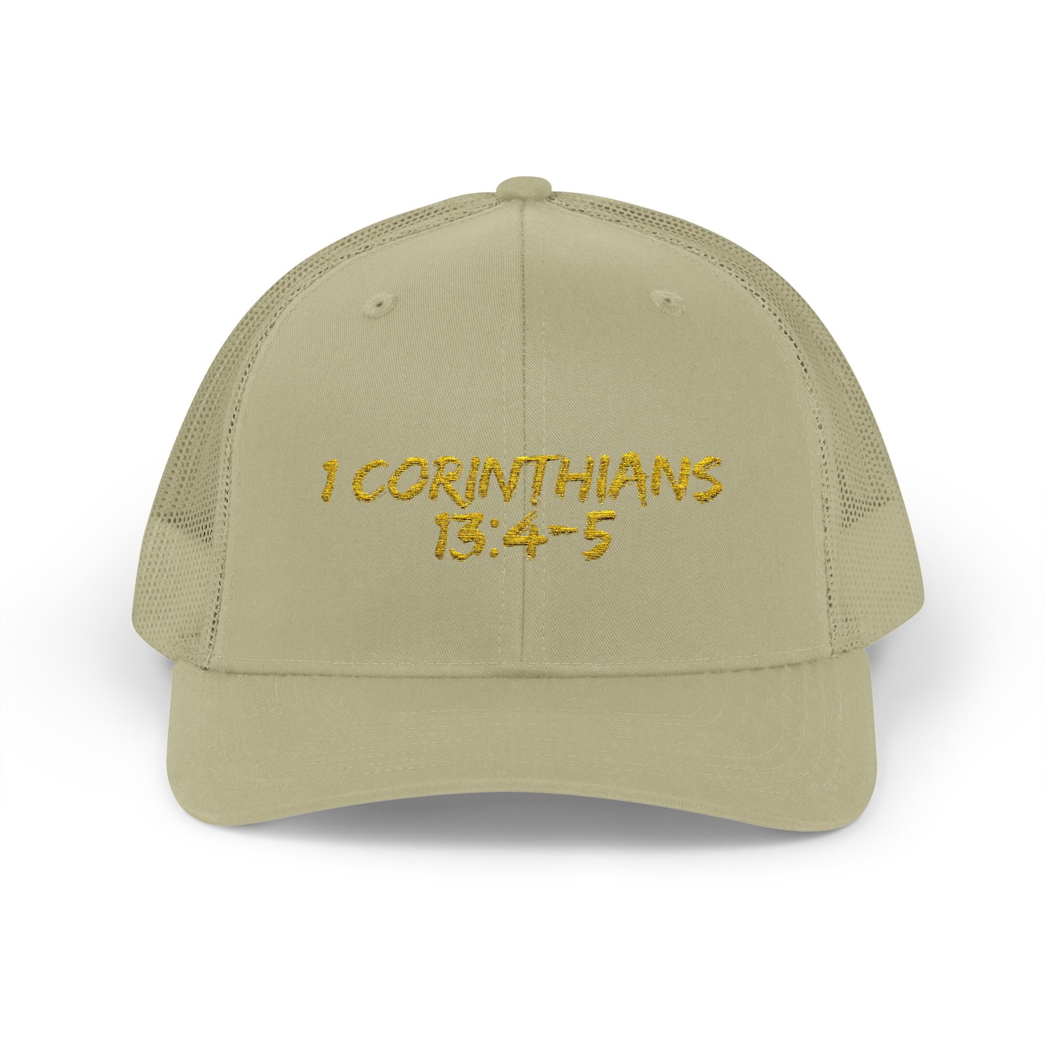 1 Corinthians 13:4-5 Trucker Cap — Customizable Mesh Back Hat
