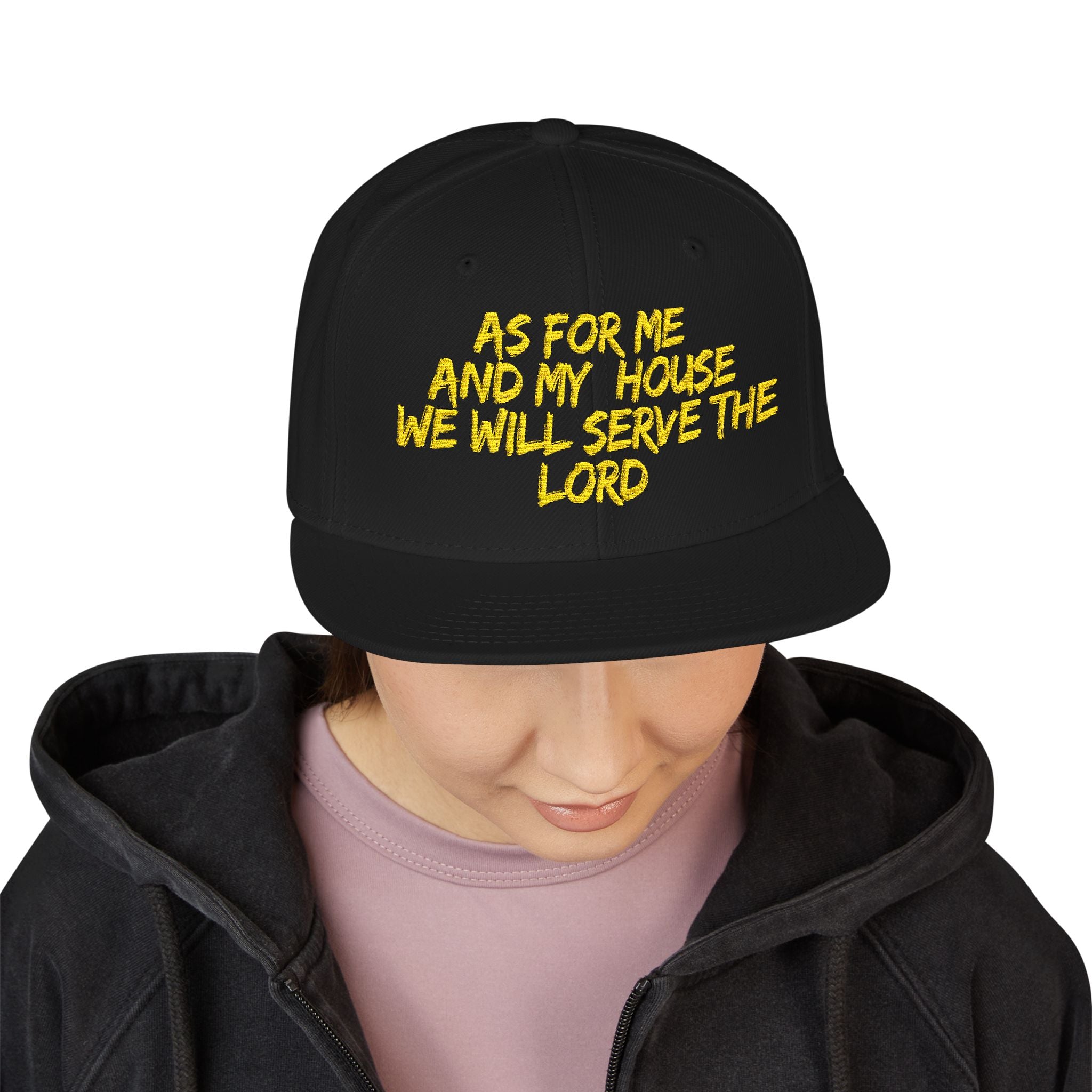Embroidered Snapback Hat — “As For Me And My House, We Will Serve the Lord” Streetwear Cap