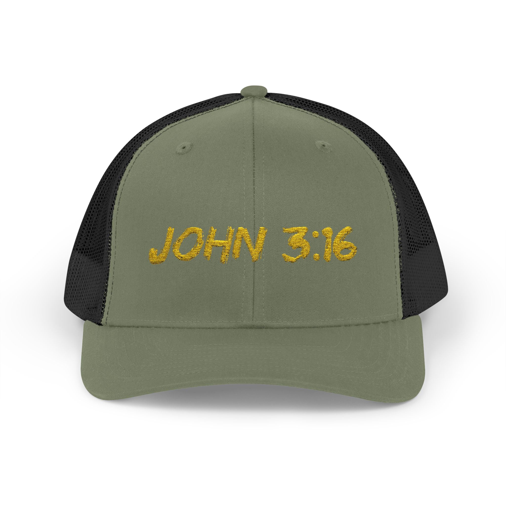 John 3:16 Trucker Cap — Embroidered Christian Snapback Mesh back Hat