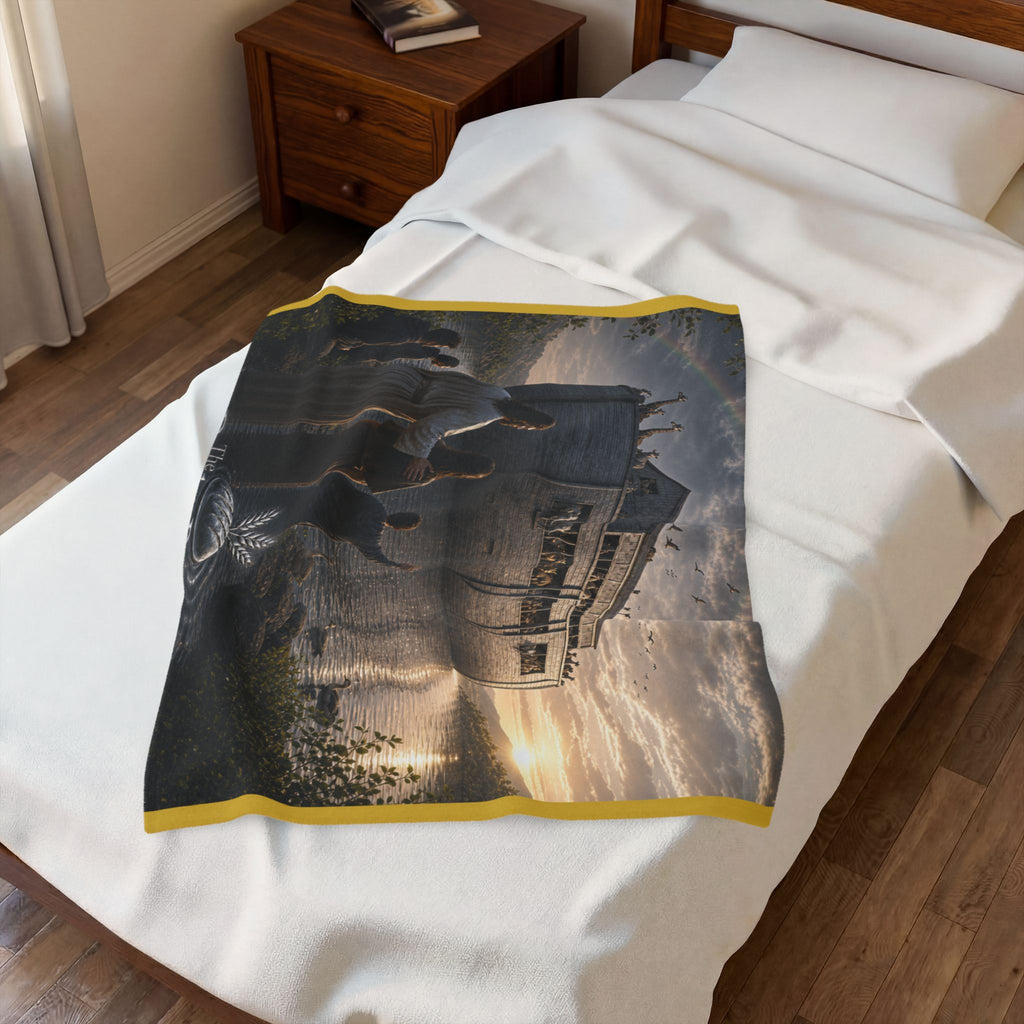 Noah's Ark Scene Velveteen Plush Blanket — Family Biblical Noah's Ark Throw