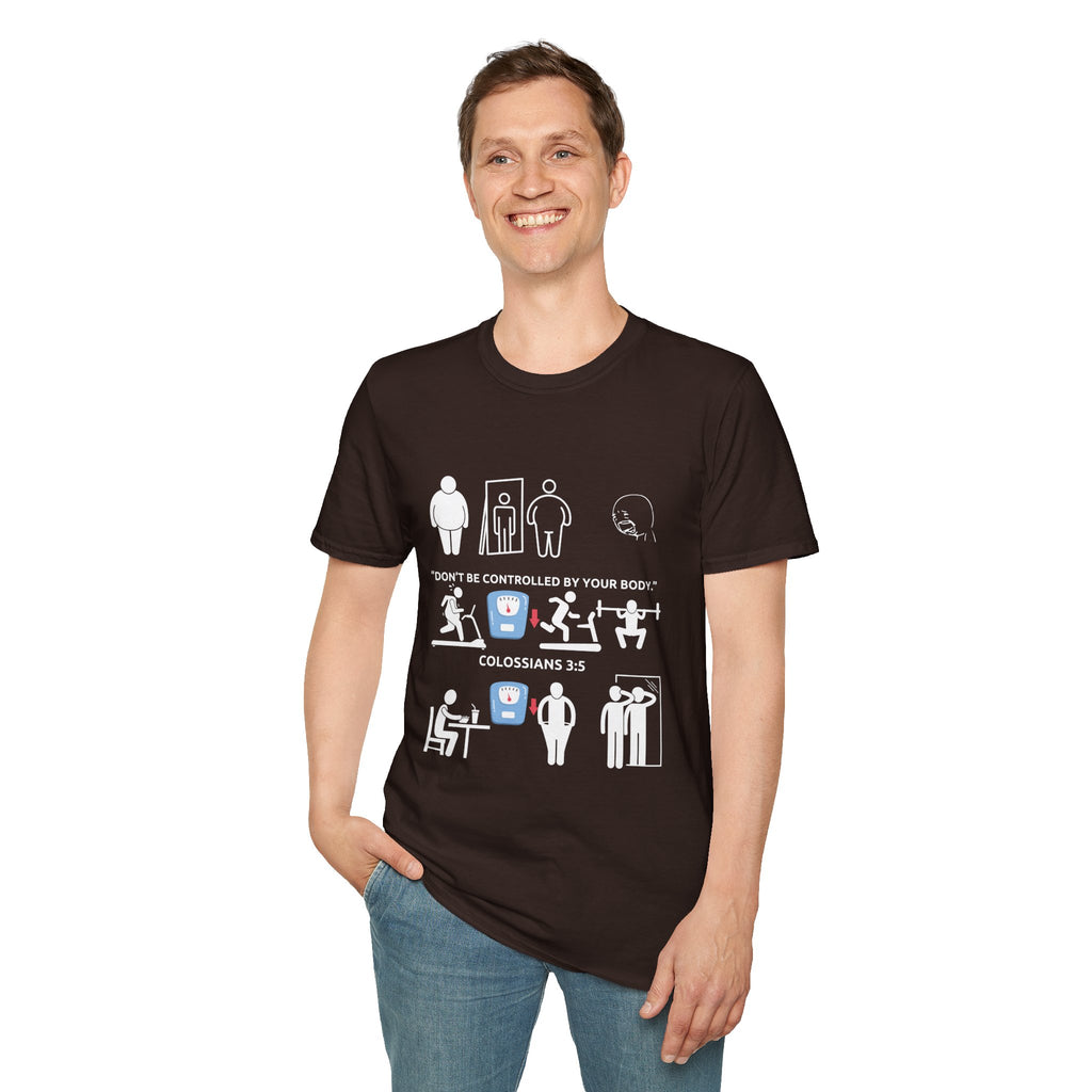 T-Shirt — “Don’t Be Controlled By Your Body” Christian Fitness Graphic