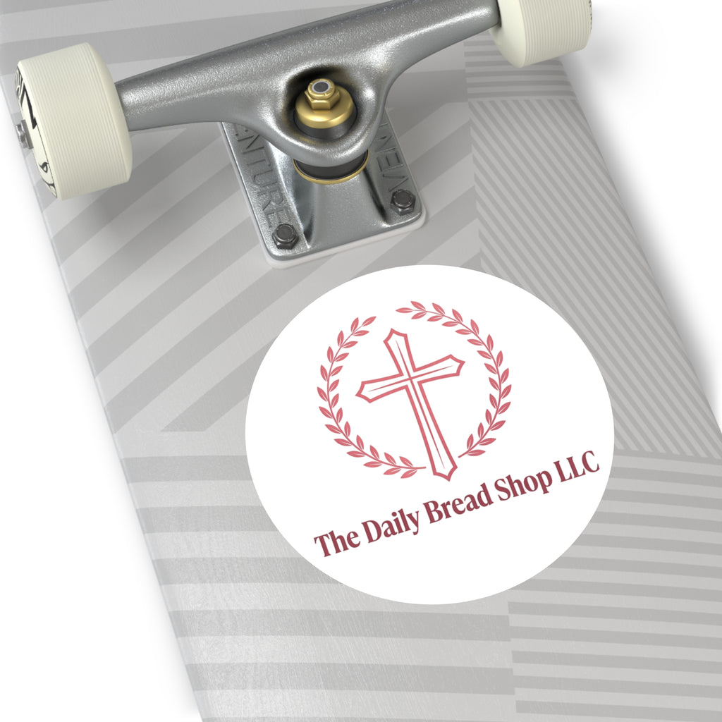Christian Cross Logo Sticker — "The Daily Bread Shop LLC" Round Vinyl Sticker