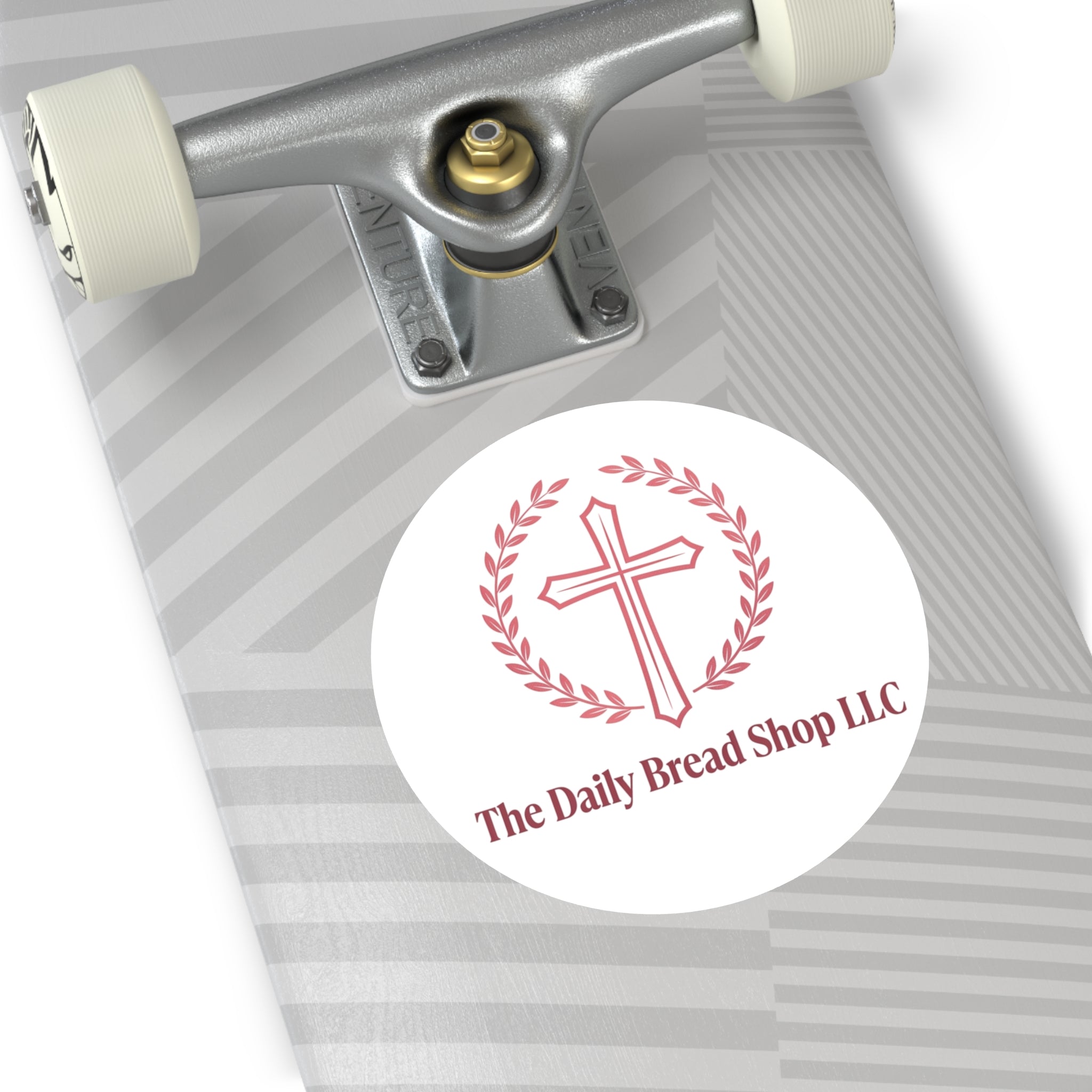 Christian Cross Logo Sticker — "The Daily Bread Shop LLC" Round Vinyl Sticker