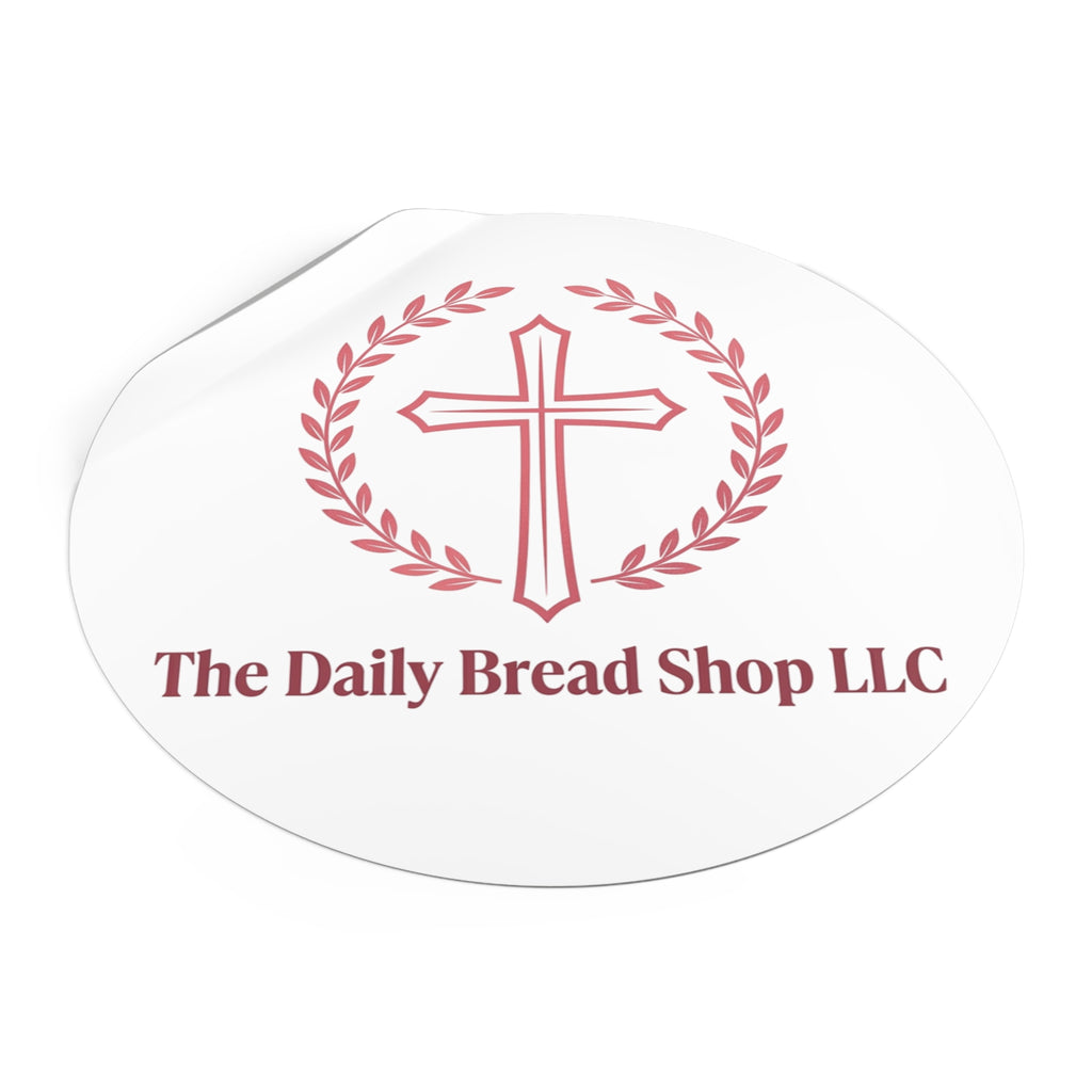 Christian Cross Logo Sticker — "The Daily Bread Shop LLC" Round Vinyl Sticker