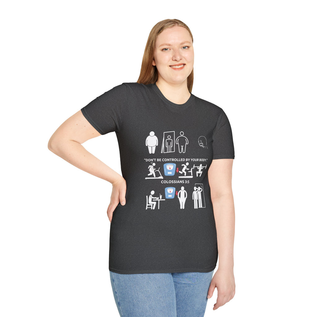 T-Shirt — “Don’t Be Controlled By Your Body” Christian Fitness Graphic