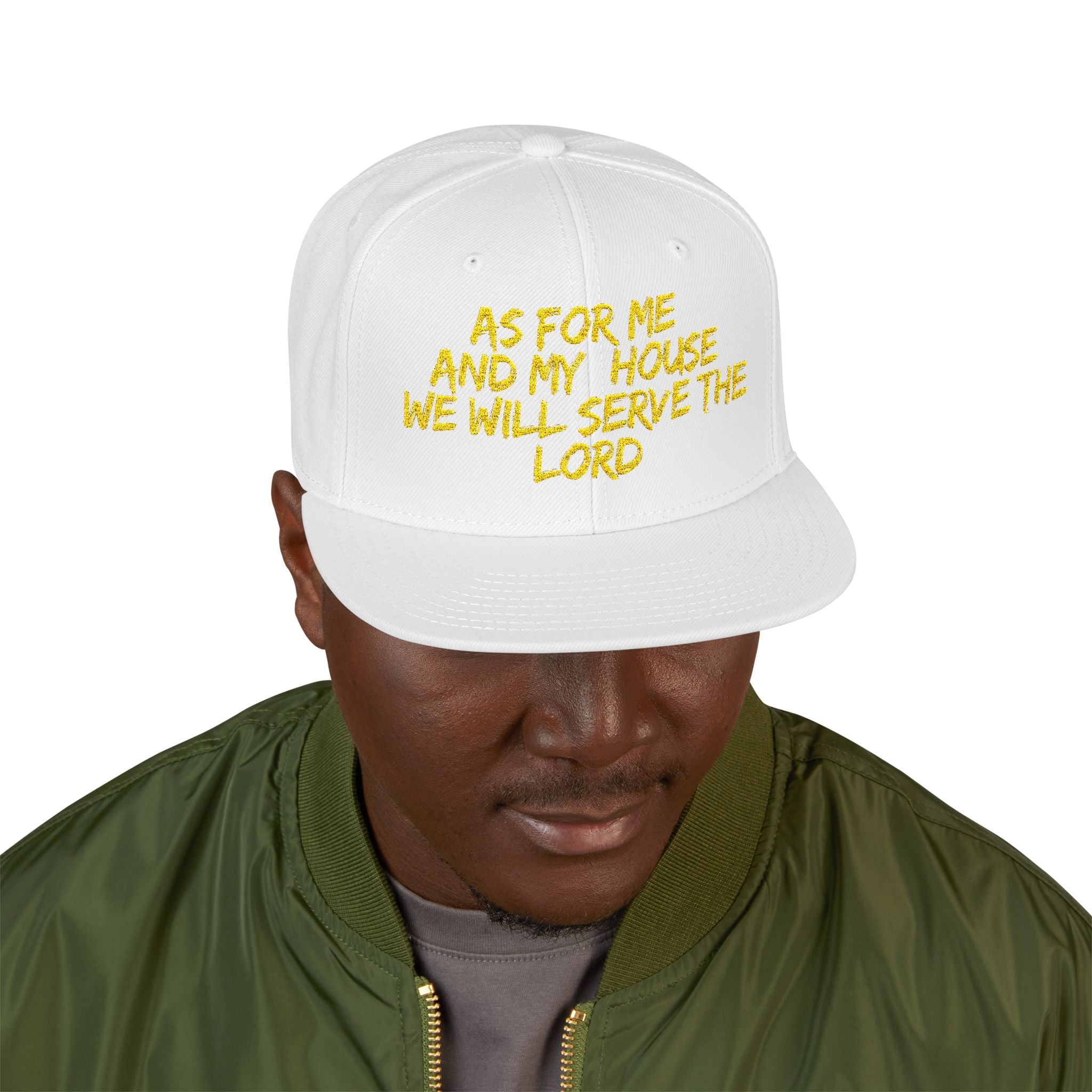 Embroidered Snapback Hat — “As For Me And My House, We Will Serve the Lord” Streetwear Cap