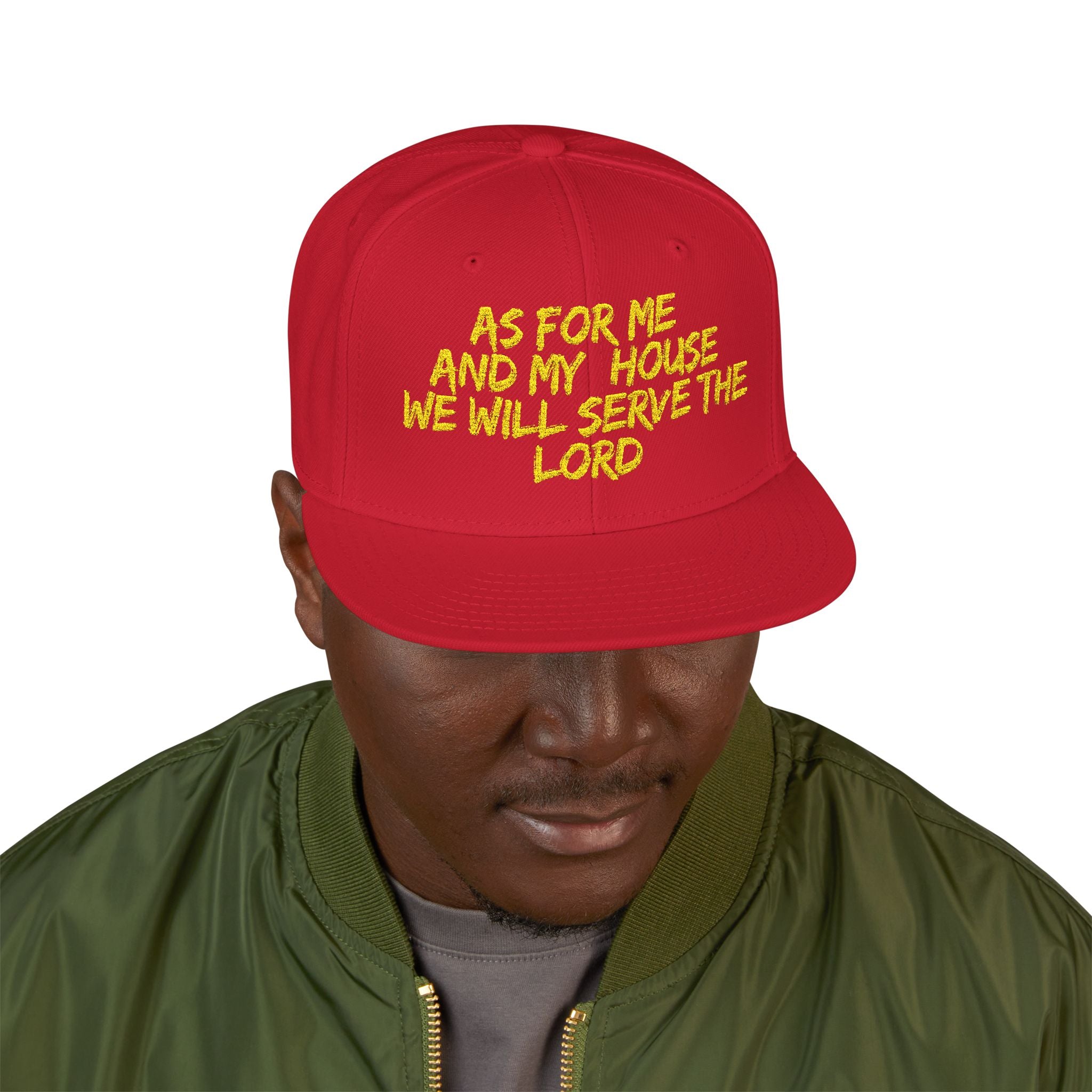 Embroidered Snapback Hat — “As For Me And My House, We Will Serve the Lord” Streetwear Cap
