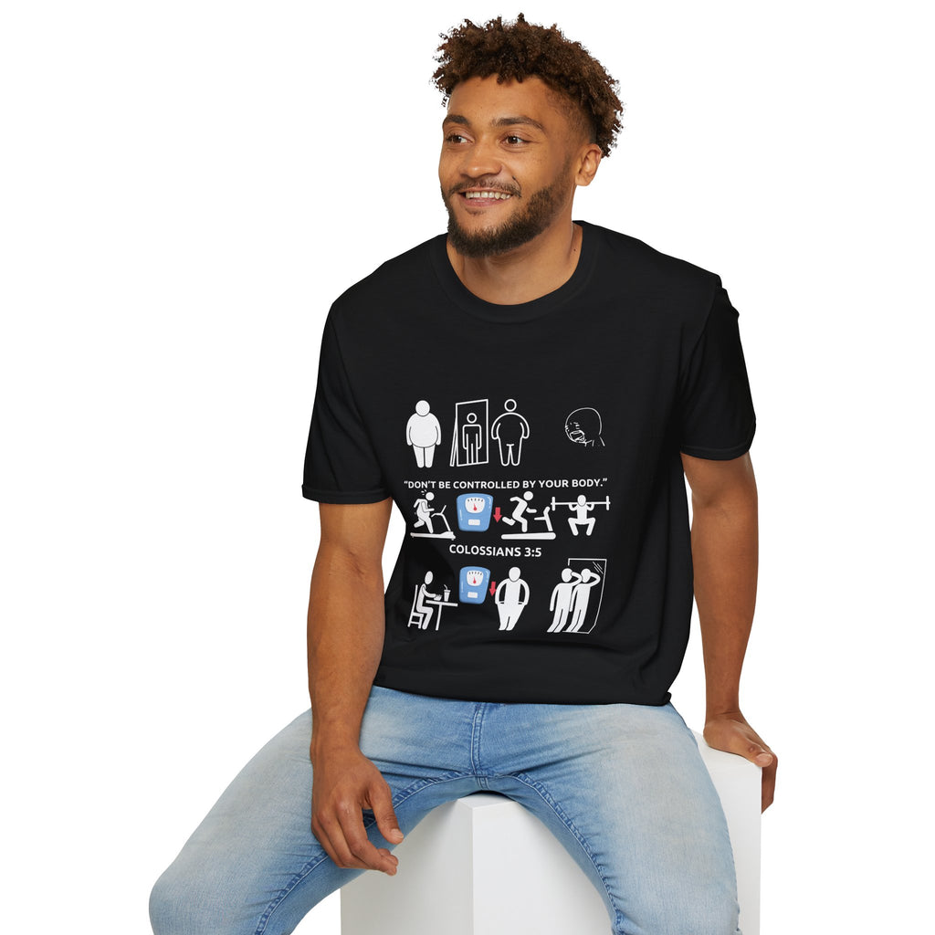 T-Shirt — “Don’t Be Controlled By Your Body” Christian Fitness Graphic