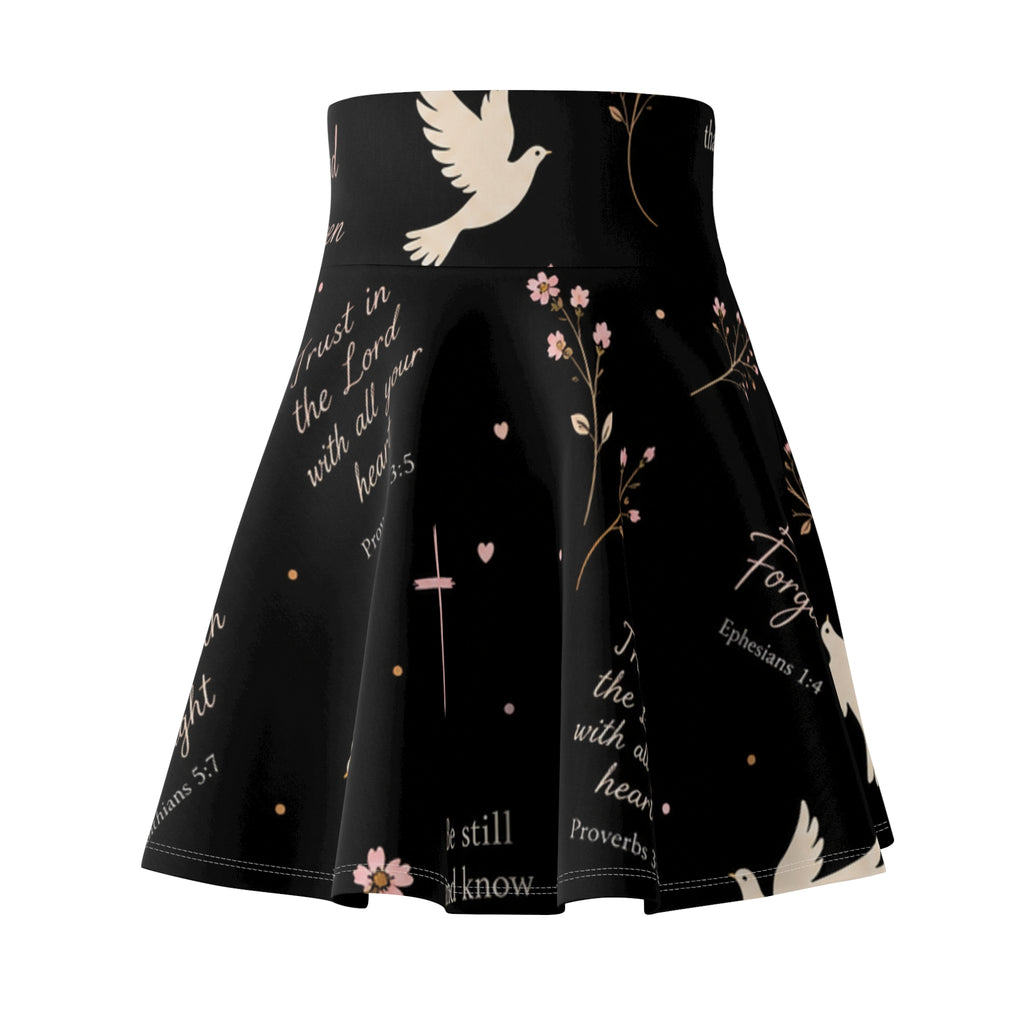 Christian Dove & Scripture Skater Skirt — Faith-Inspired Floral Print