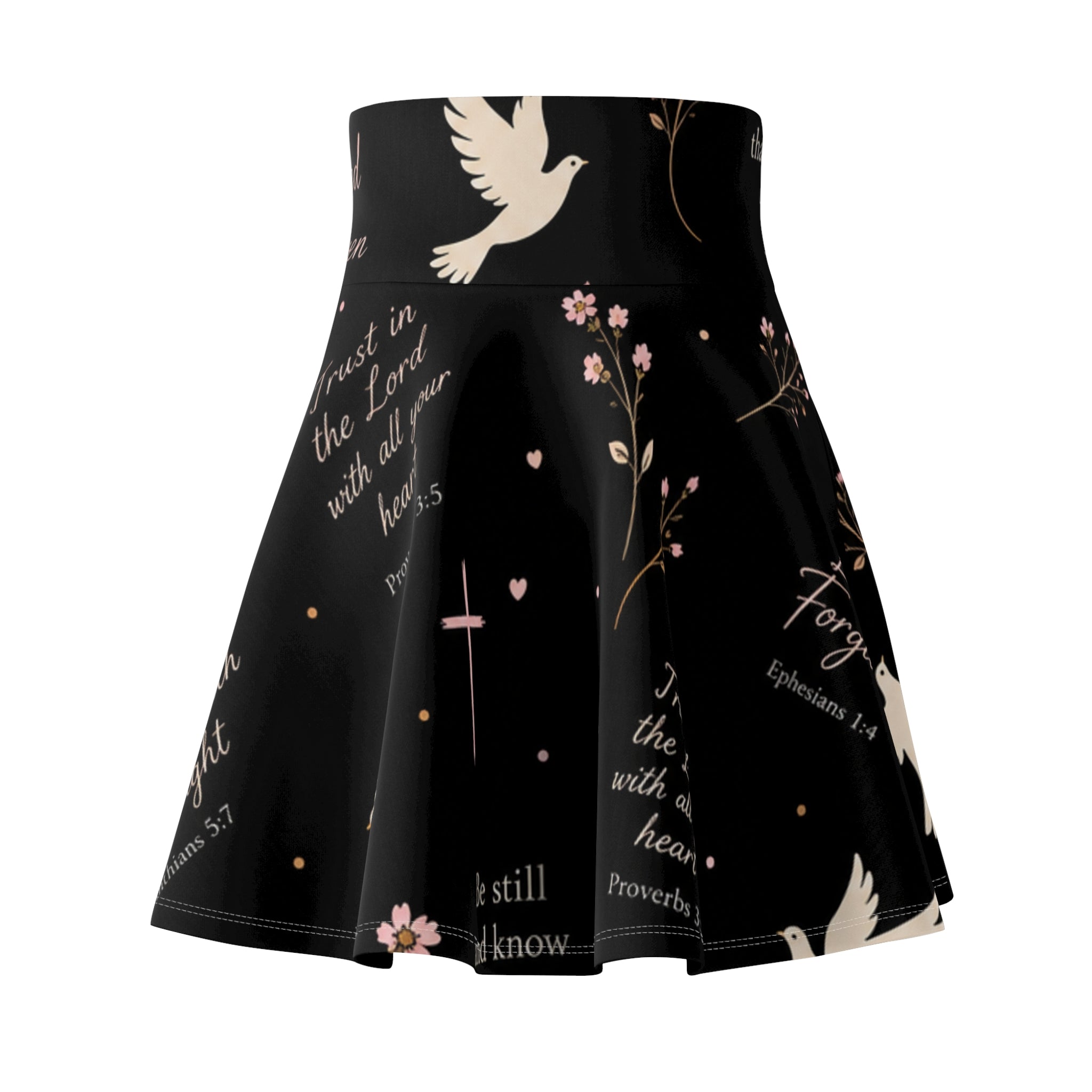 Christian Dove & Scripture Skater Skirt — Faith-Inspired Floral Print