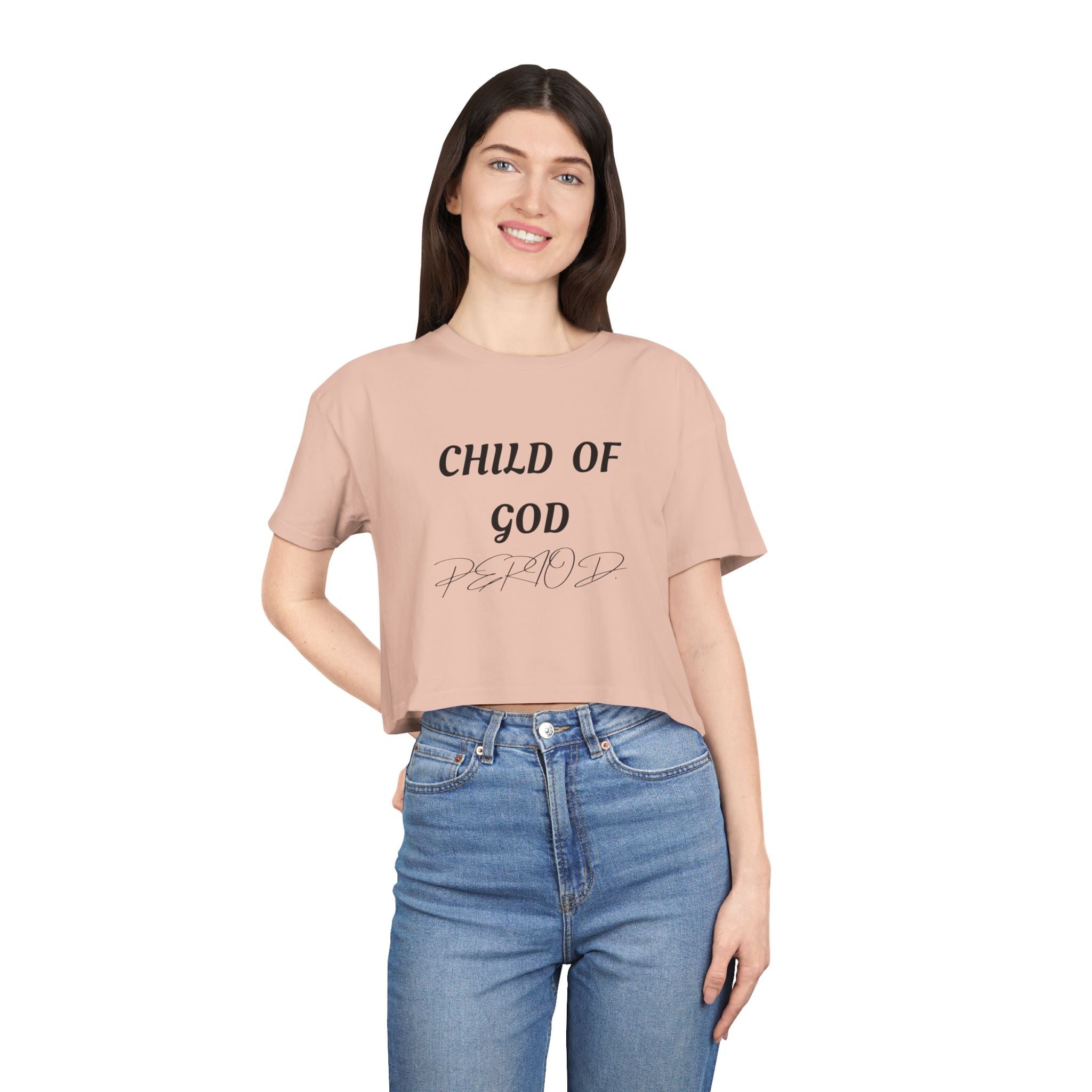 Child of God Crop Tee — "God Don't Play Bout Me" Christian Faith Women's Crop Top
