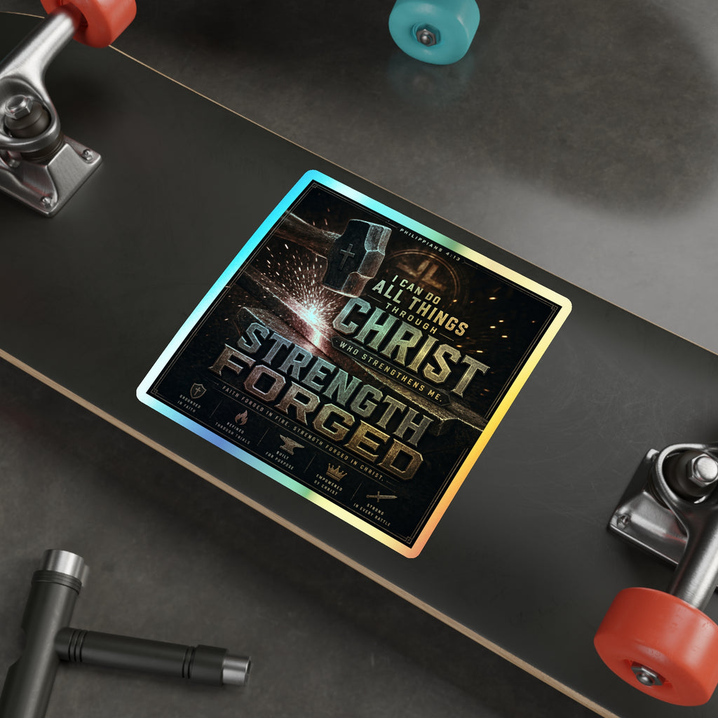 Holographic Die-Cut Sticker — "I Can Do All Things Through Christ" Inspirational Faith Design