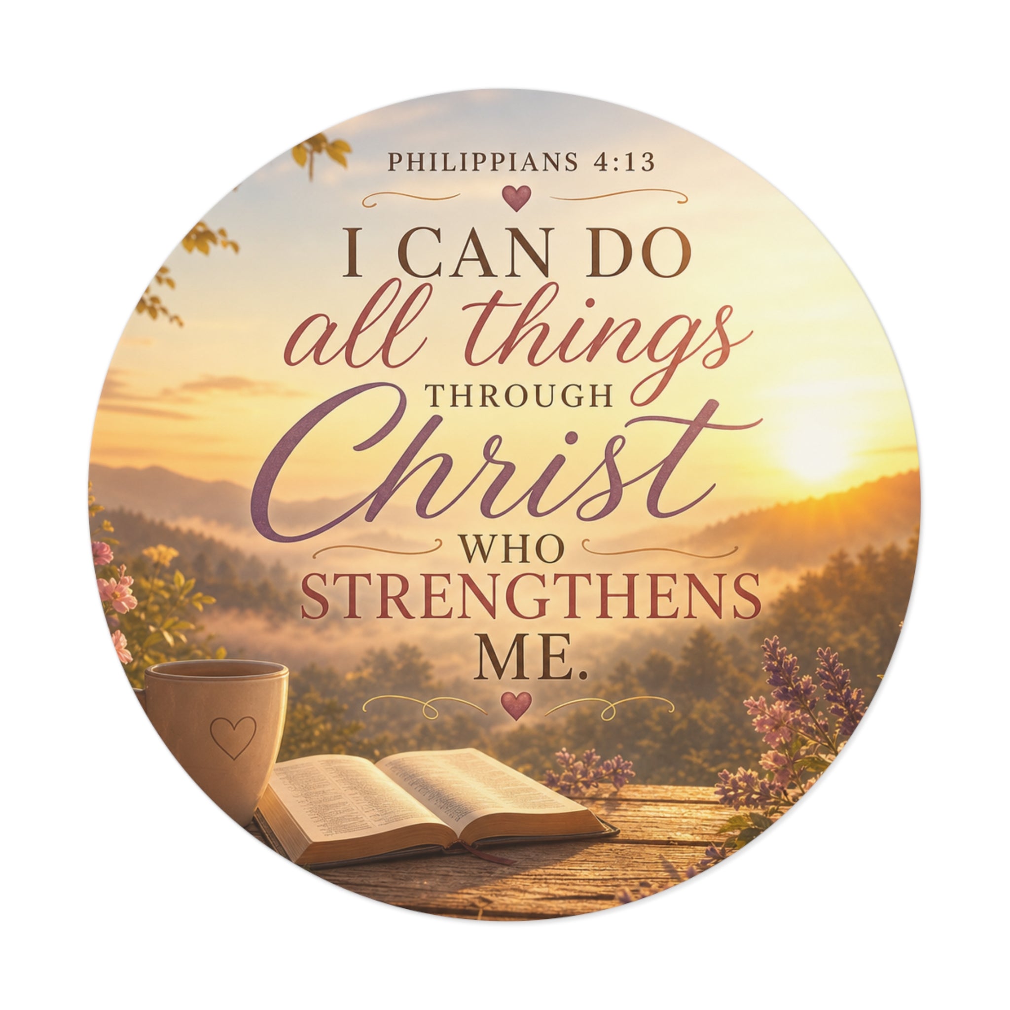 Round Vinyl Sticker — "I Can Do All Things Through Christ" Philippians 4:13 Inspirational Bible Verse