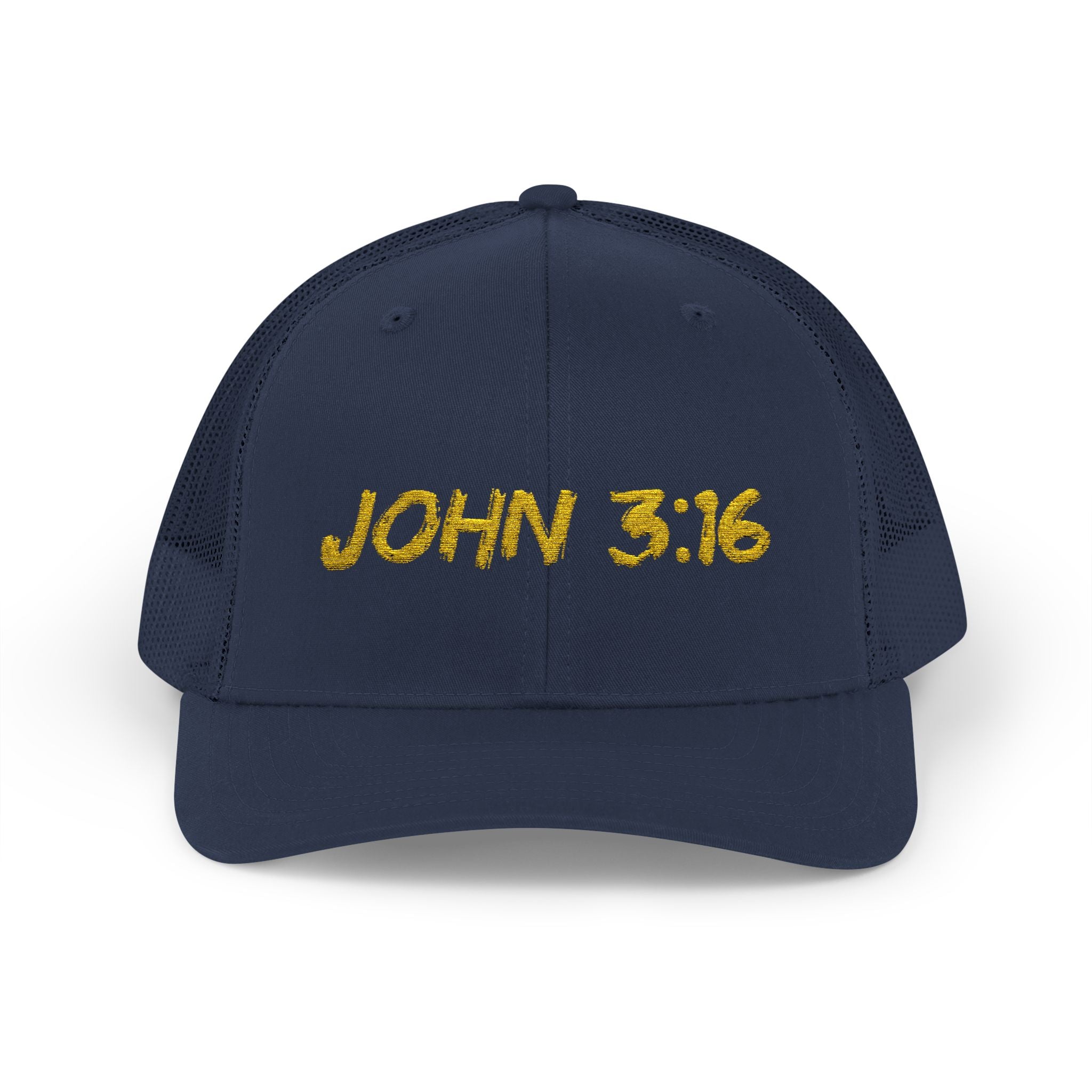 John 3:16 Trucker Cap — Embroidered Christian Snapback Mesh back Hat