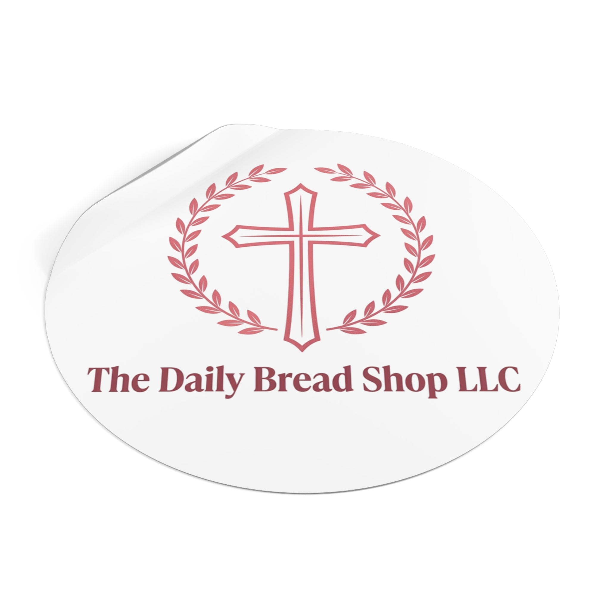 Christian Cross Logo Sticker — "The Daily Bread Shop LLC" Round Vinyl Sticker