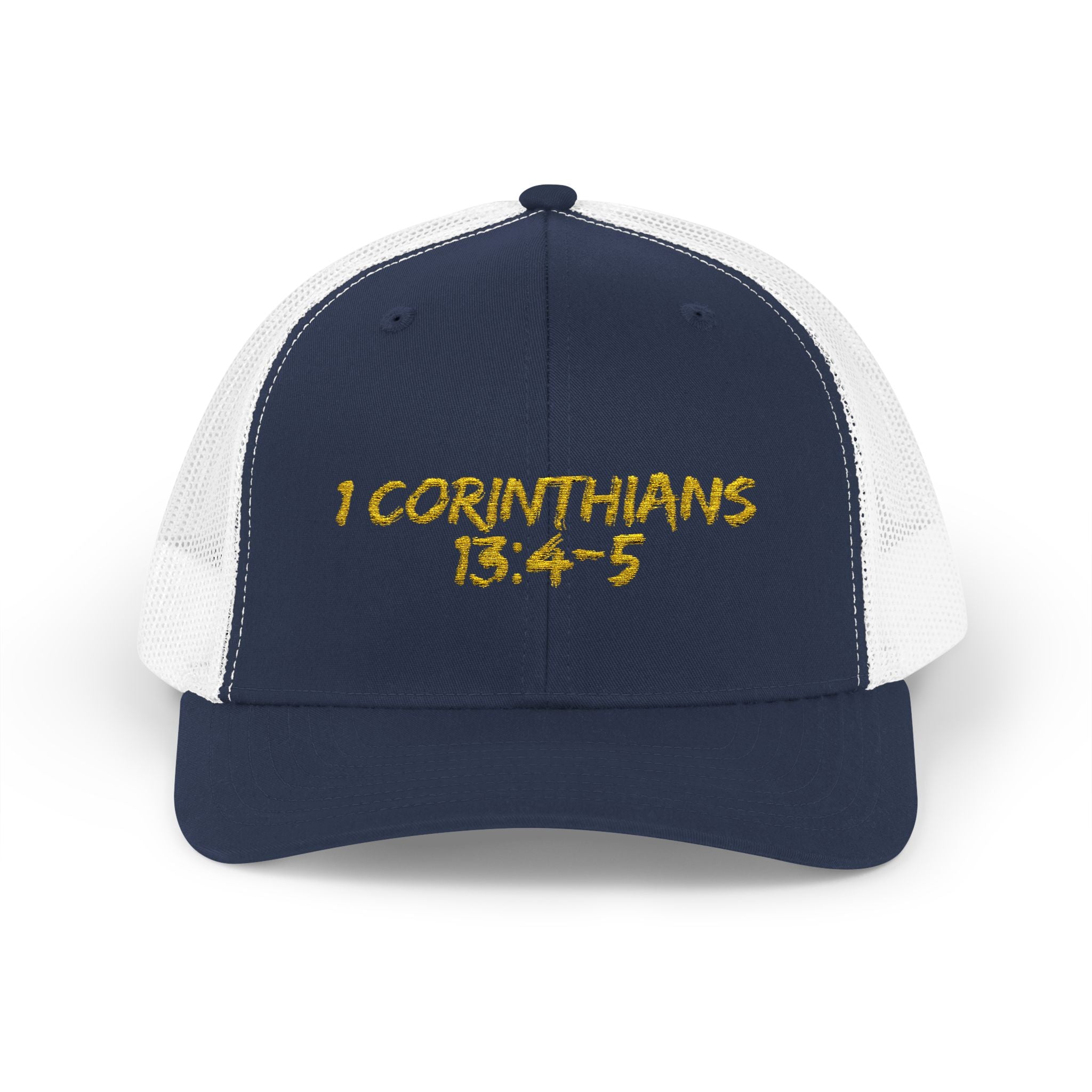 1 Corinthians 13:4-5 Trucker Cap — Customizable Mesh Back Hat