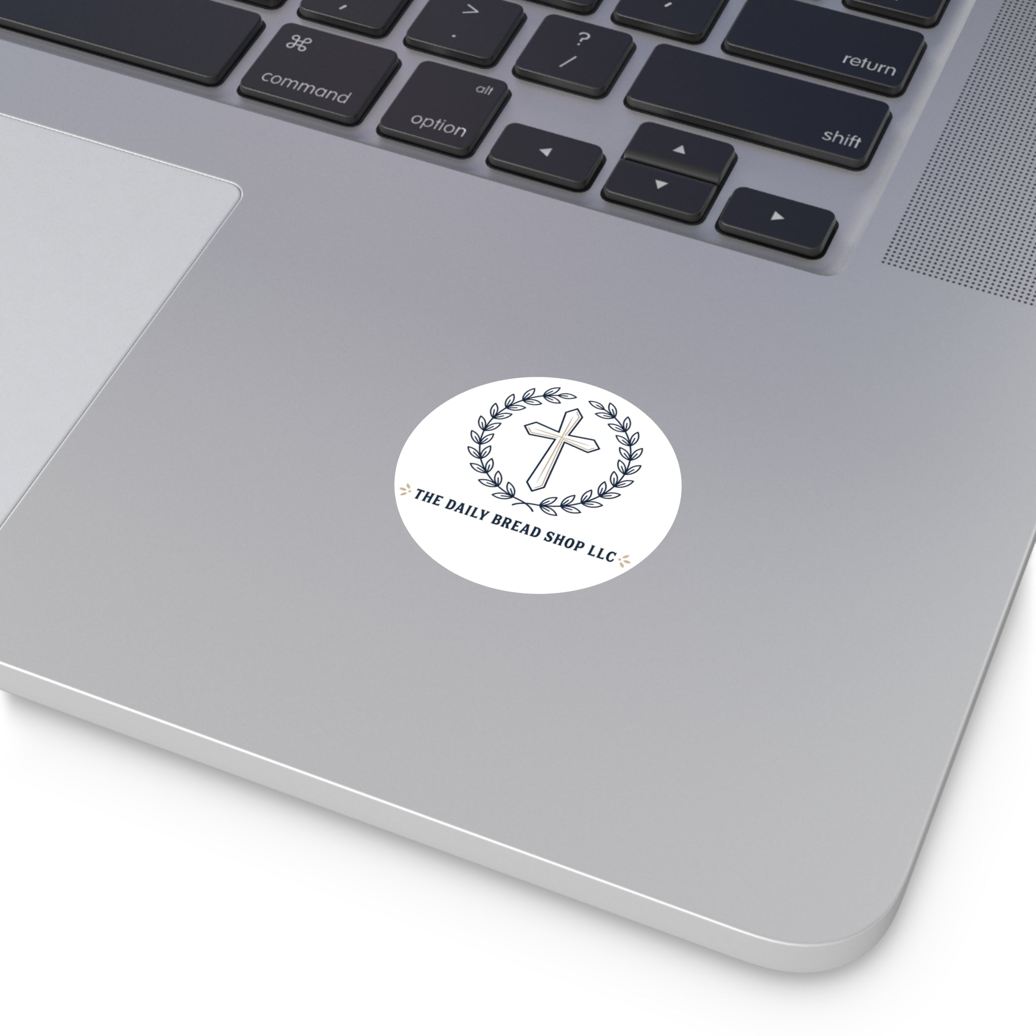 Christian Cross Logo Round Vinyl Sticker — 'The Daily Bread Shop LLC'