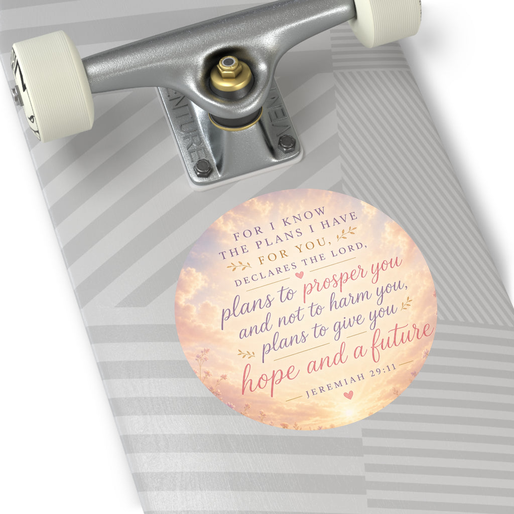 Jeremiah 29:11 Round Vinyl Sticker — "Plans to Prosper You" Inspirational Faith Sticker