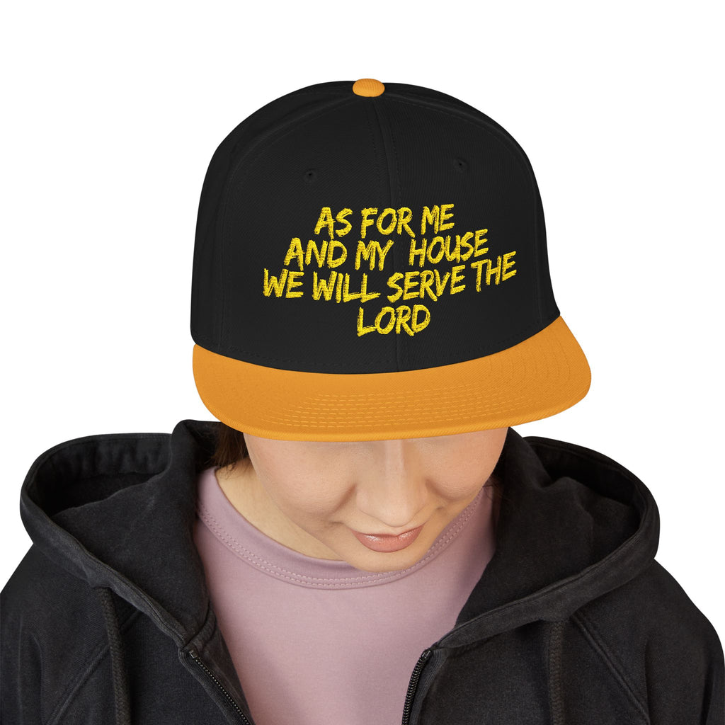 Embroidered Snapback Hat — “As For Me And My House, We Will Serve the Lord” Streetwear Cap