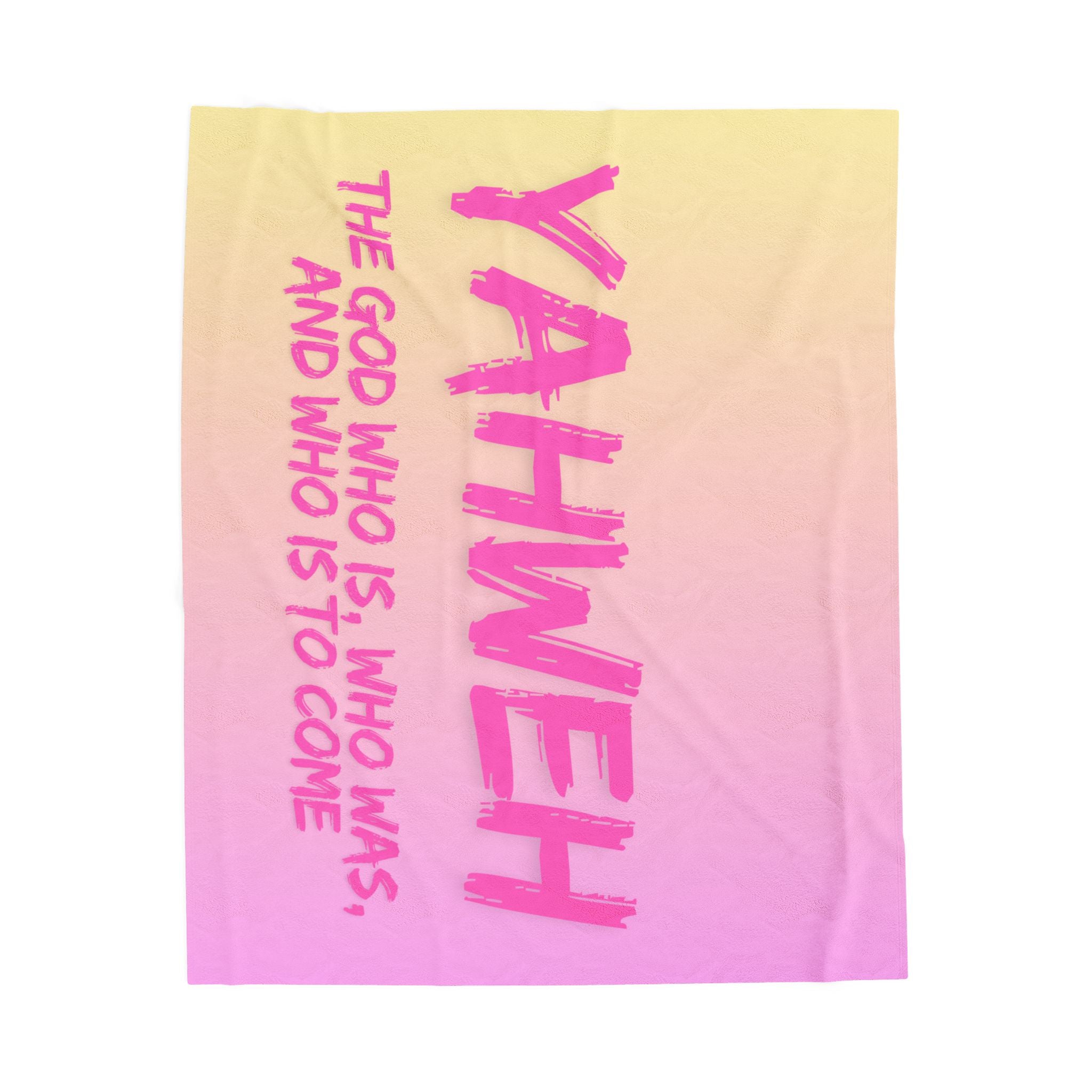 Yahweh Velveteen Plush Blanket – Pink Gradient Faith Throw with Scripture Text