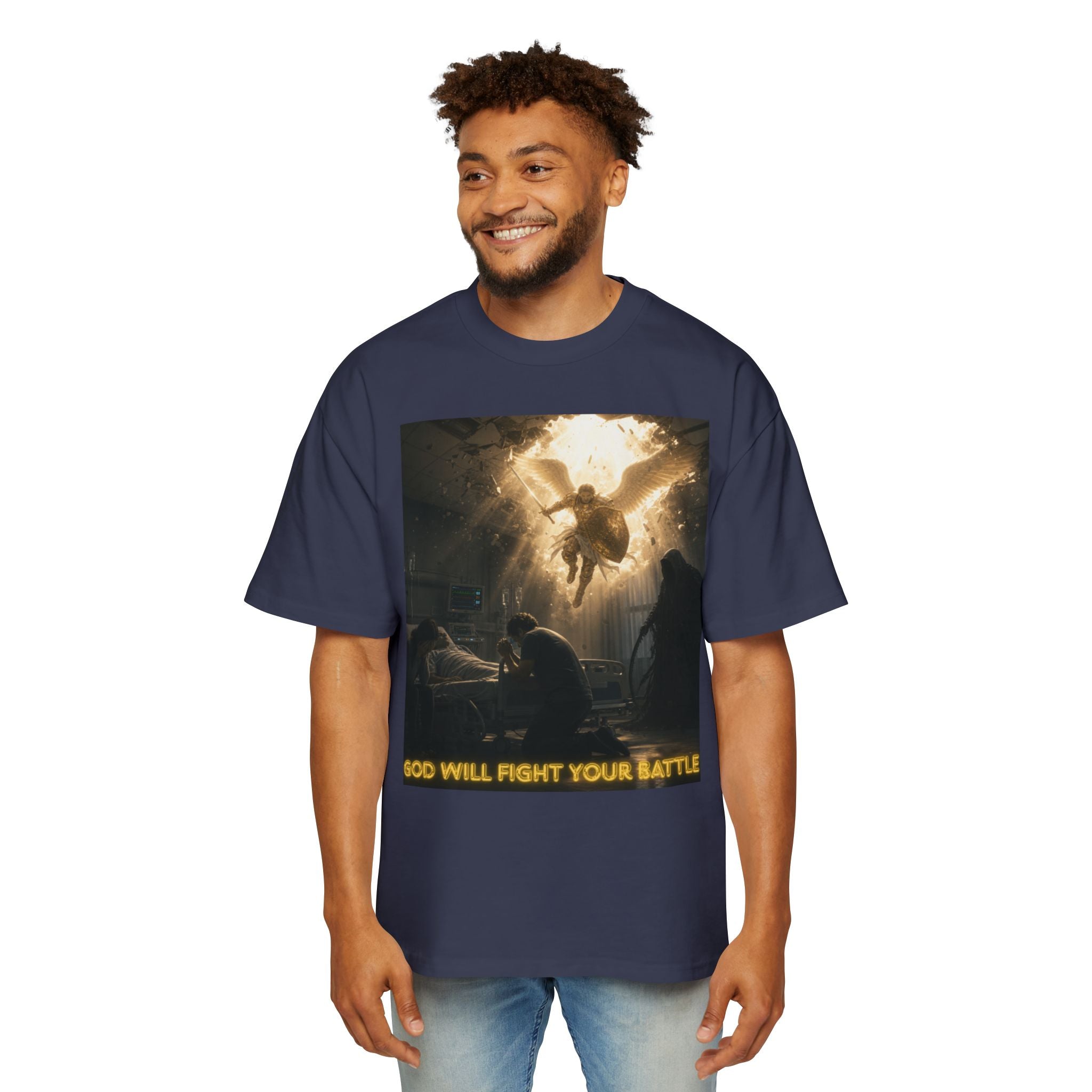 Christian Graphic Tee — "God Will Fight Your Battle" Oversized T‑Shirt