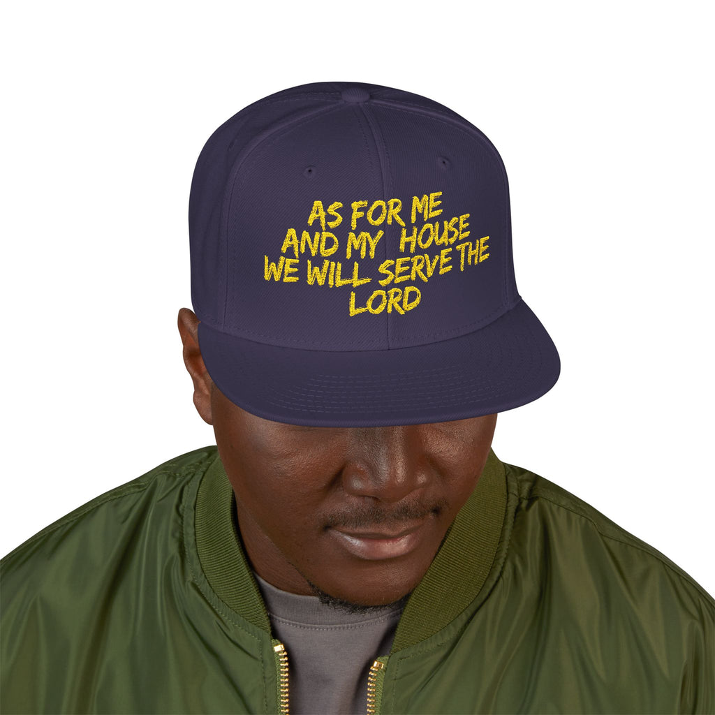 Embroidered Snapback Hat — “As For Me And My House, We Will Serve the Lord” Streetwear Cap