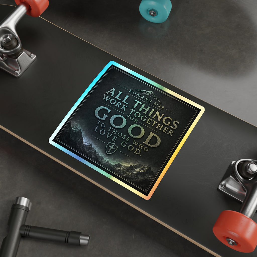 Holographic Faith Sticker — "All Things Work Together for Good" (Romans 8:28)