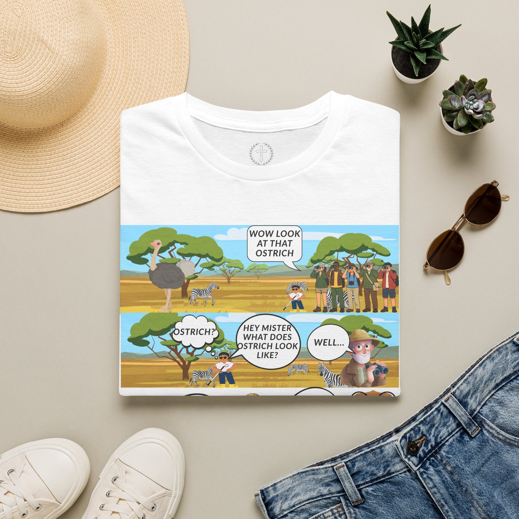 T-Shirt — Funny Biblical Ostrich Comic (Habakkuk 2:2-3)