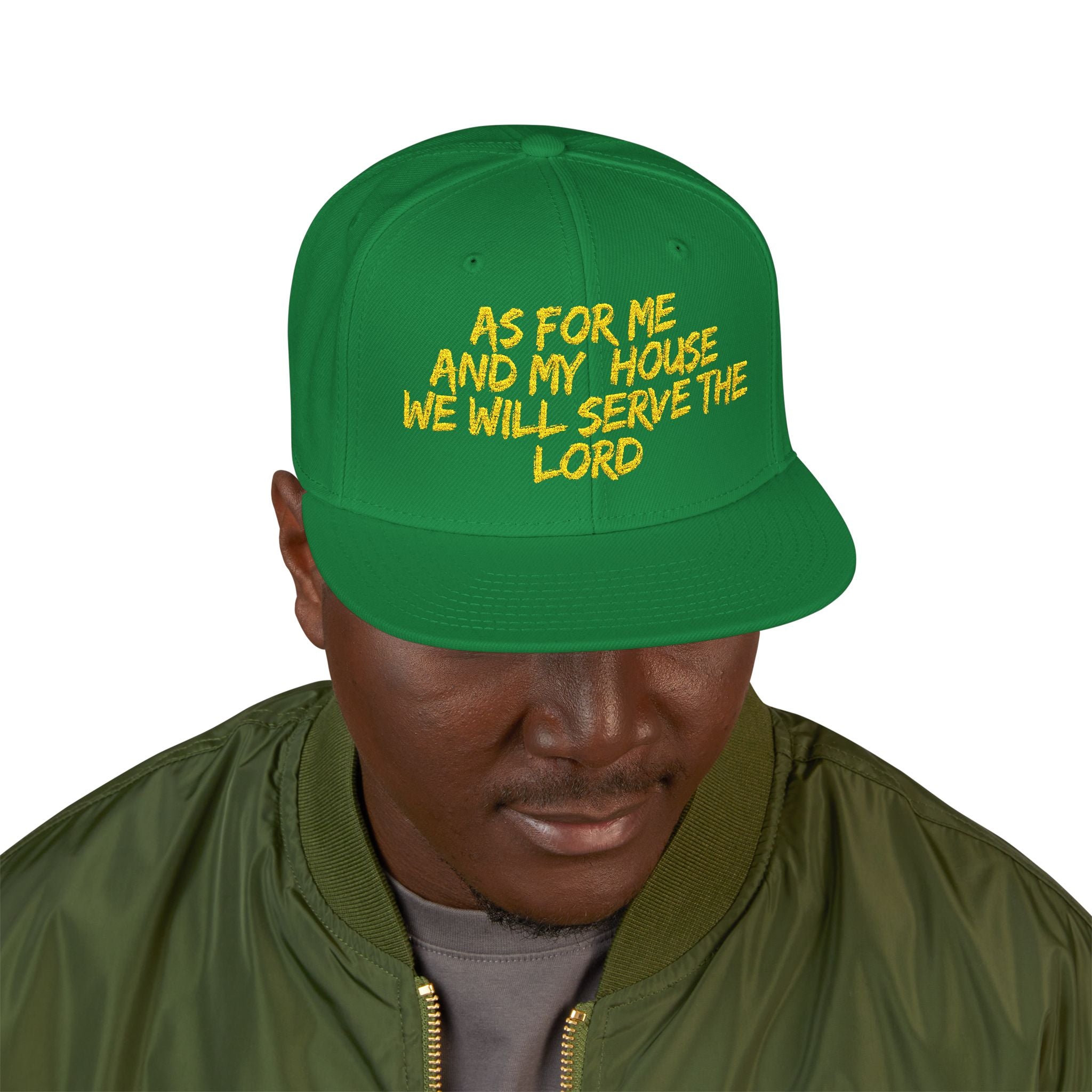Embroidered Snapback Hat — “As For Me And My House, We Will Serve the Lord” Streetwear Cap