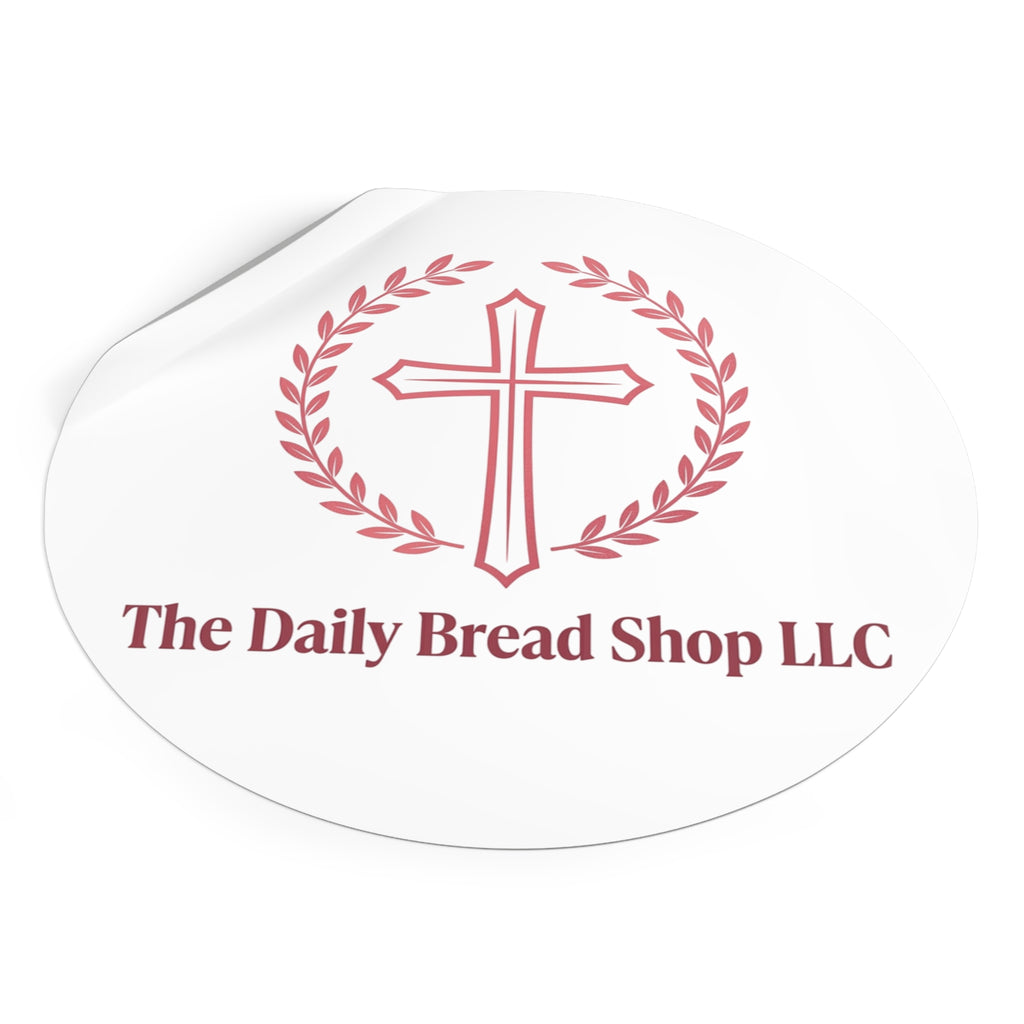 Christian Cross Logo Sticker — "The Daily Bread Shop LLC" Round Vinyl Sticker
