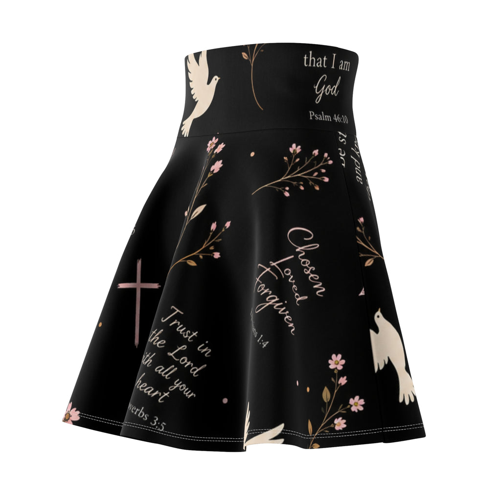 Christian Dove & Scripture Skater Skirt — Faith-Inspired Floral Print