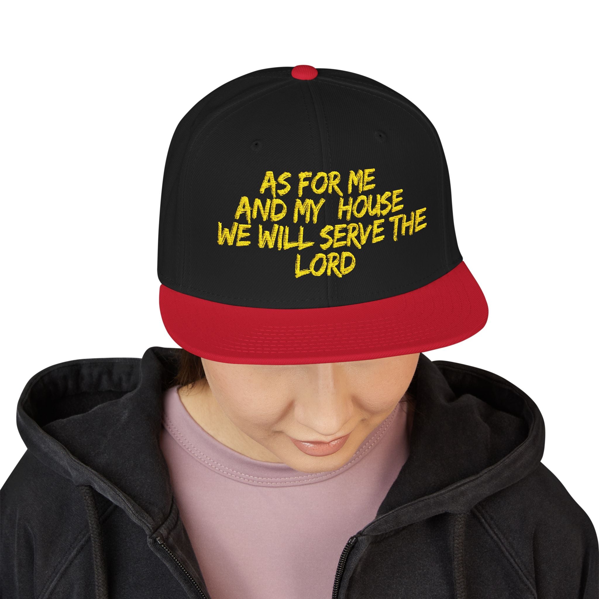 Embroidered Snapback Hat — “As For Me And My House, We Will Serve the Lord” Streetwear Cap
