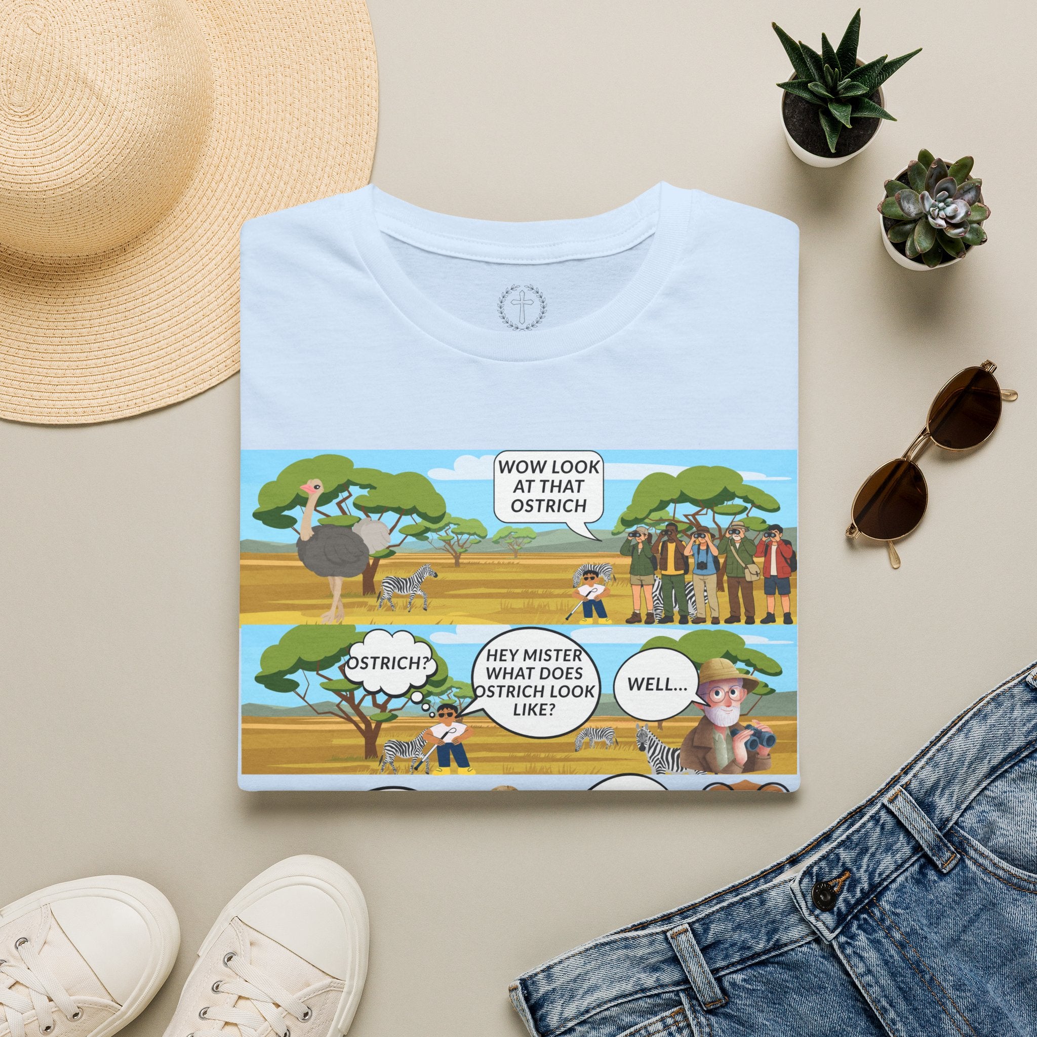 T-Shirt — Funny Biblical Ostrich Comic (Habakkuk 2:2-3)