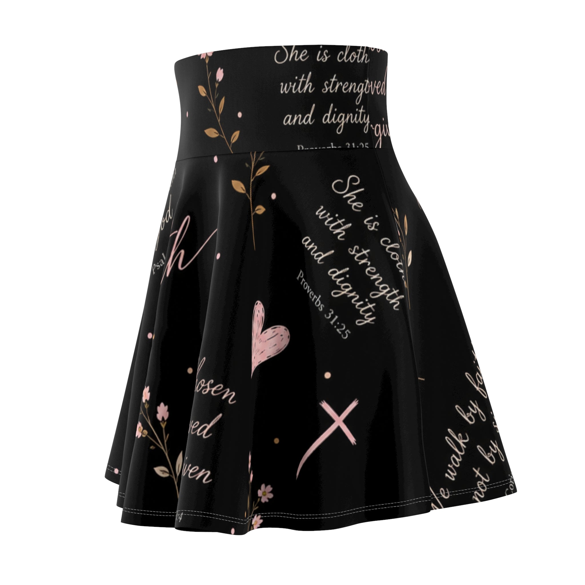 Christian Dove & Scripture Skater Skirt — Faith-Inspired Floral Print