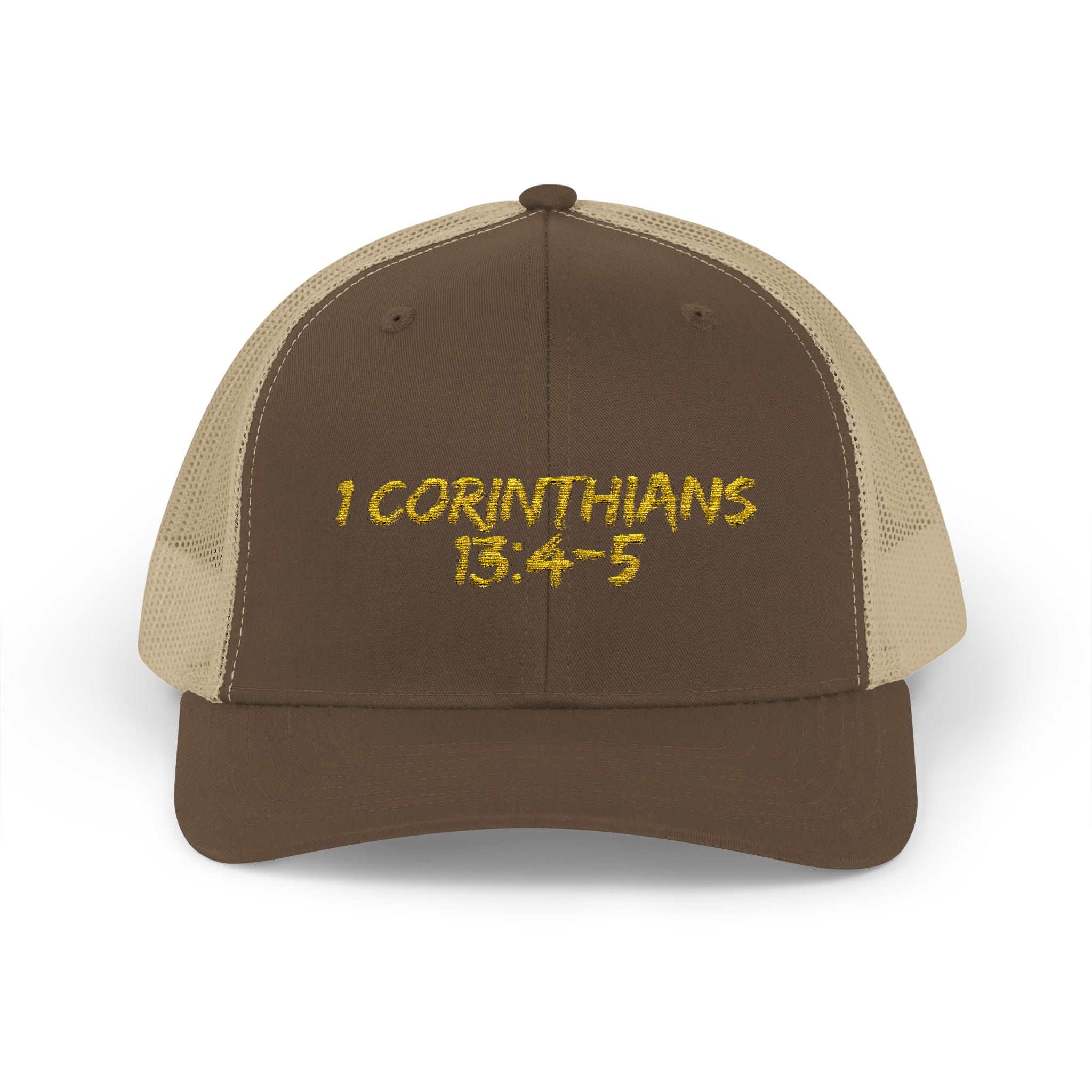 1 Corinthians 13:4-5 Trucker Cap — Customizable Mesh Back Hat
