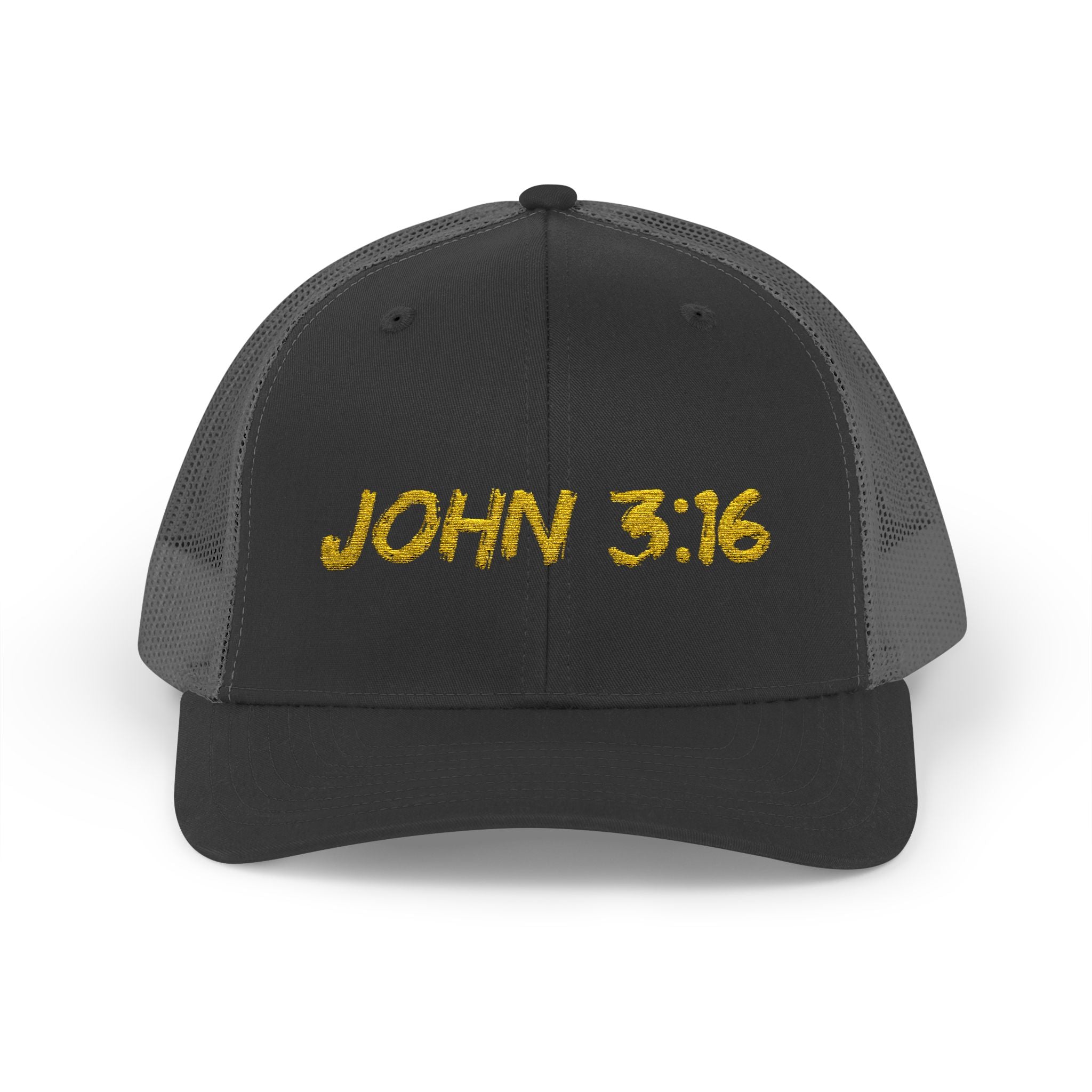 John 3:16 Trucker Cap — Embroidered Christian Snapback Mesh back Hat