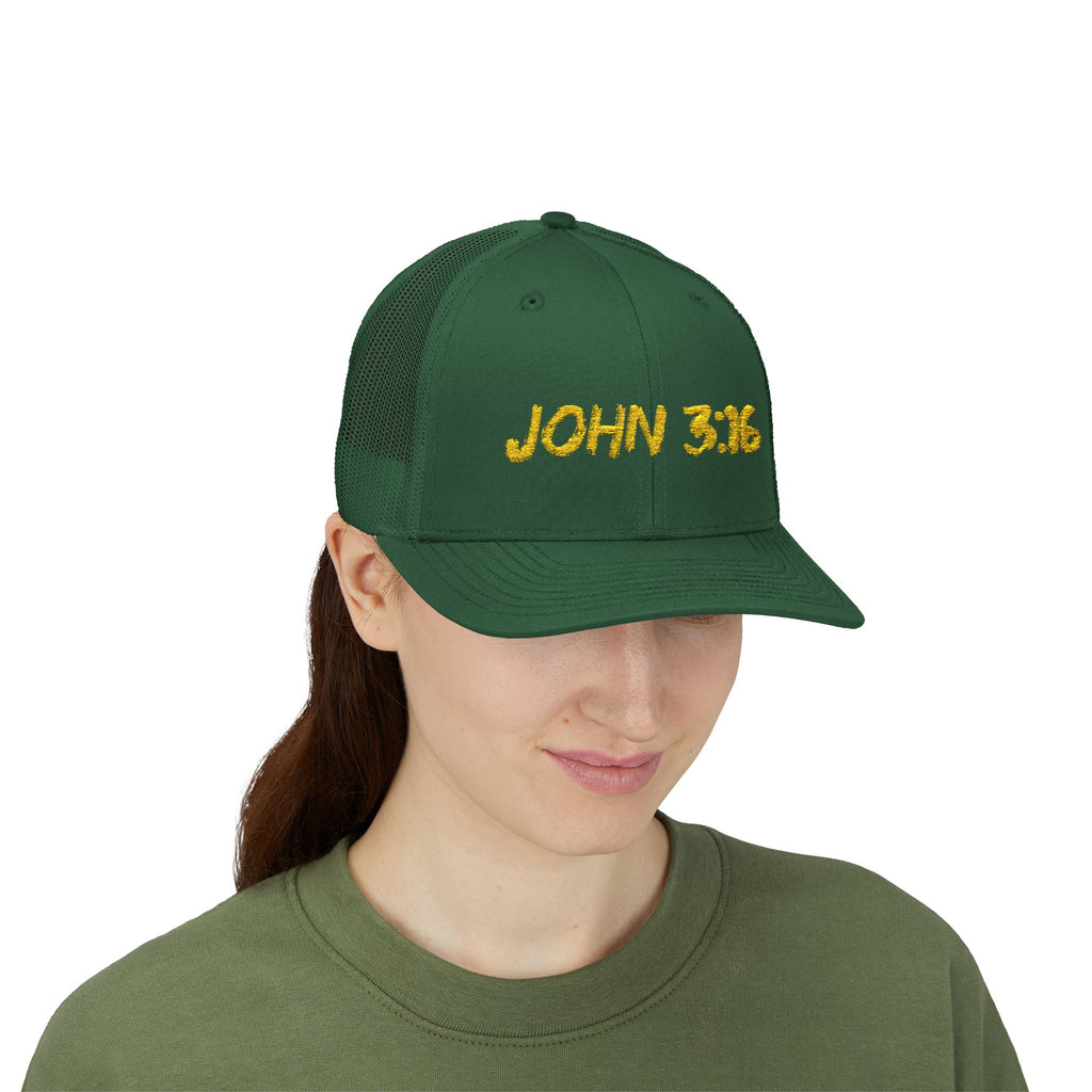 John 3:16 Trucker Cap — Embroidered Christian Snapback Mesh back Hat