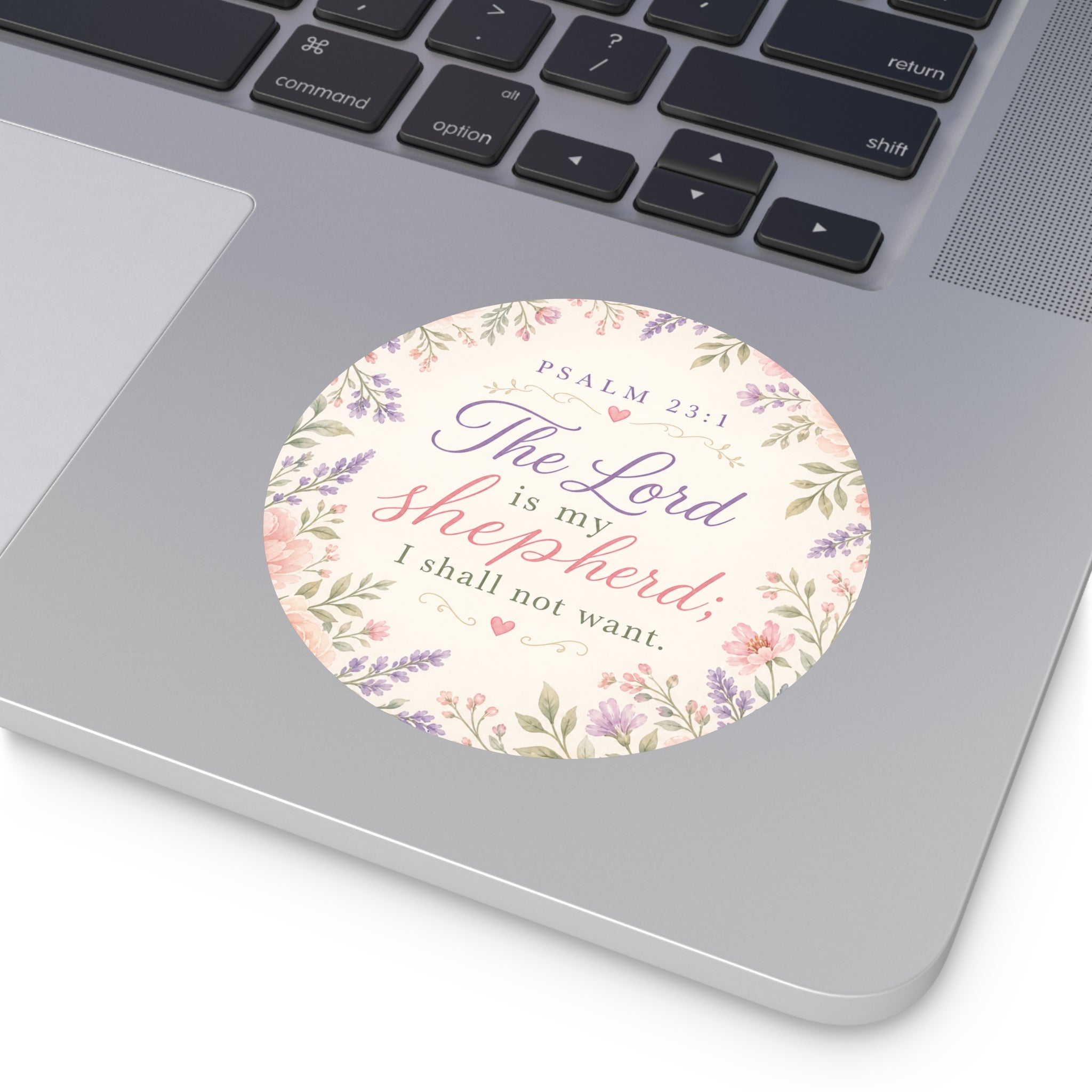 Round Psalm 23:1 Vinyl Sticker – "The Lord is My Shepherd" Floral Faith Decal