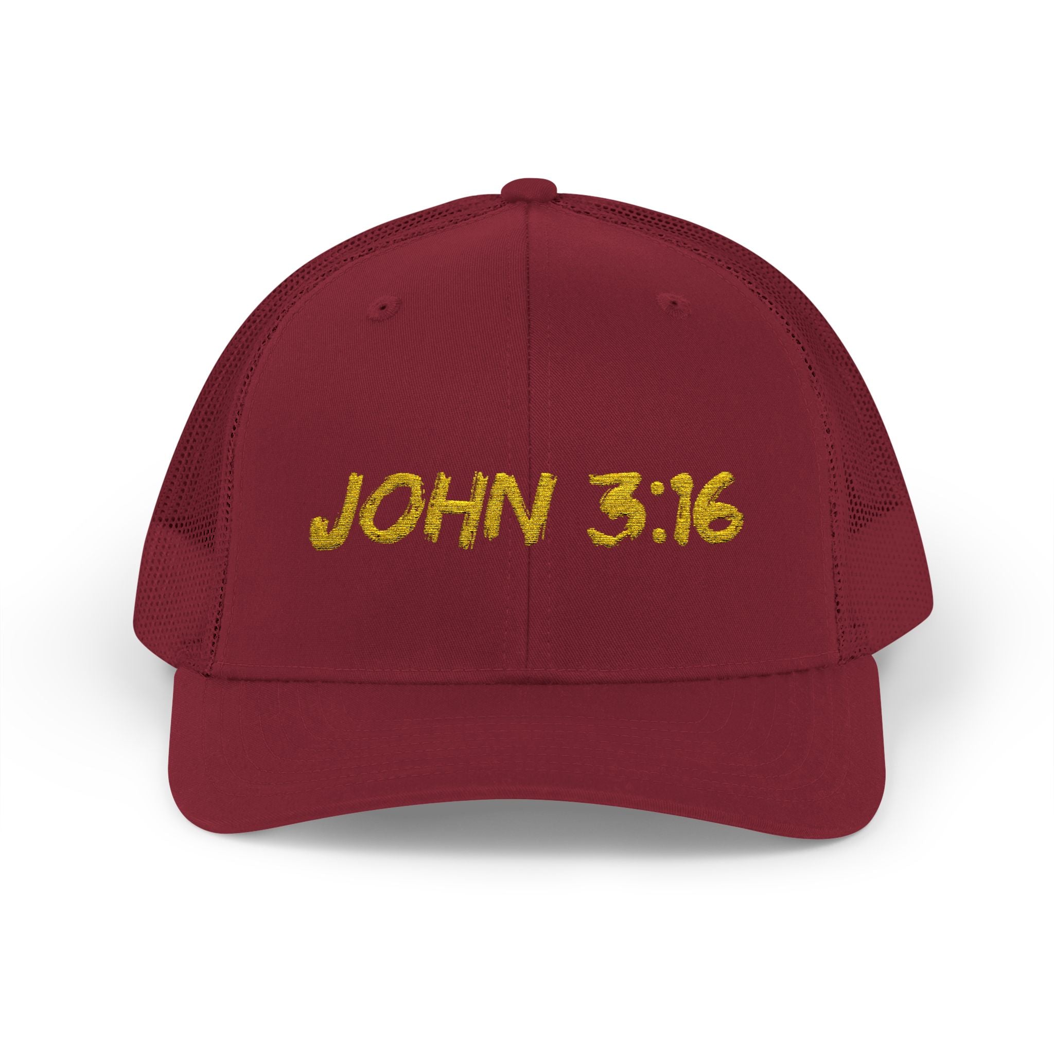John 3:16 Trucker Cap — Embroidered Christian Snapback Mesh back Hat