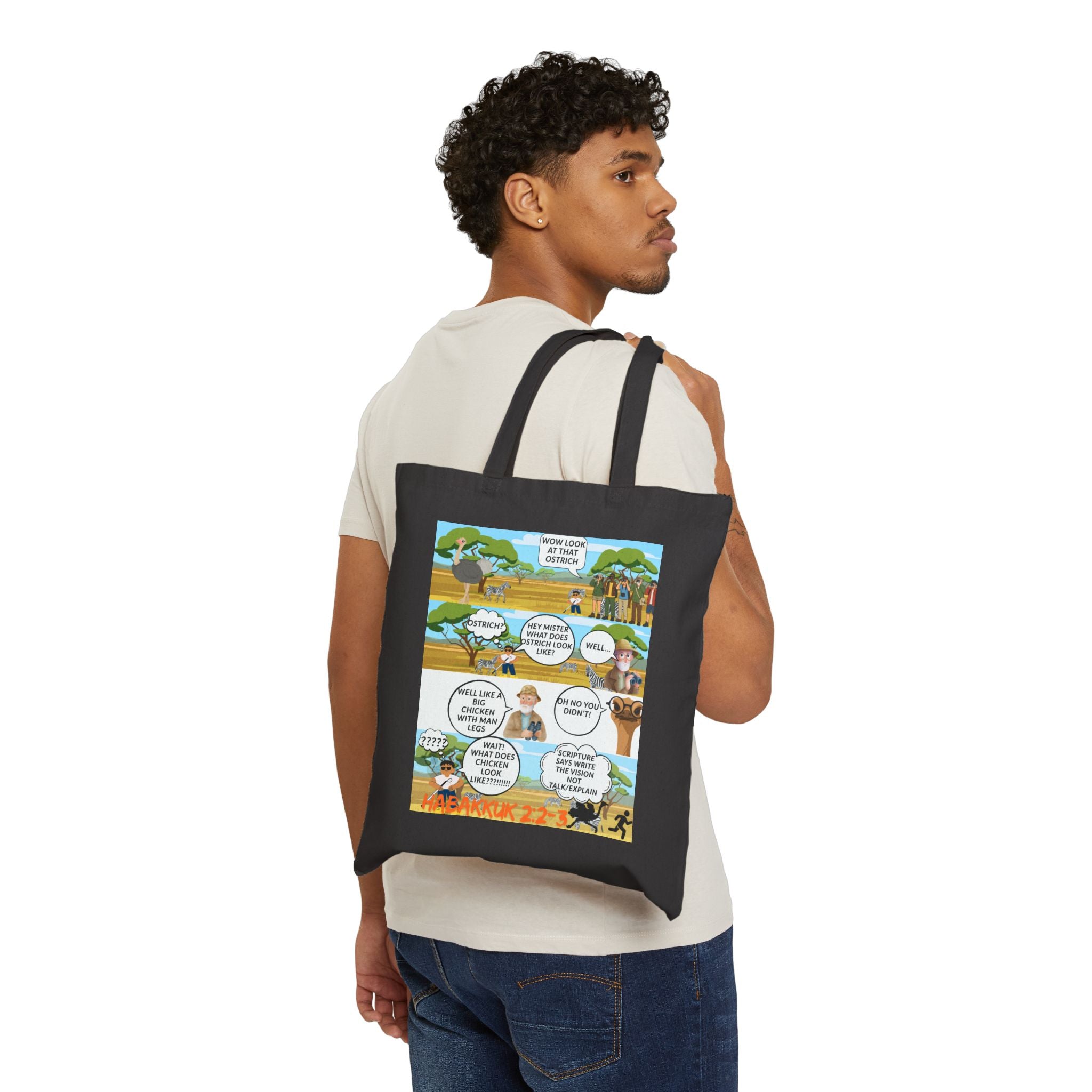 Bible Verse Tote Bag — Habakkuk 2:2-3 Canvas Shoulder Bag
