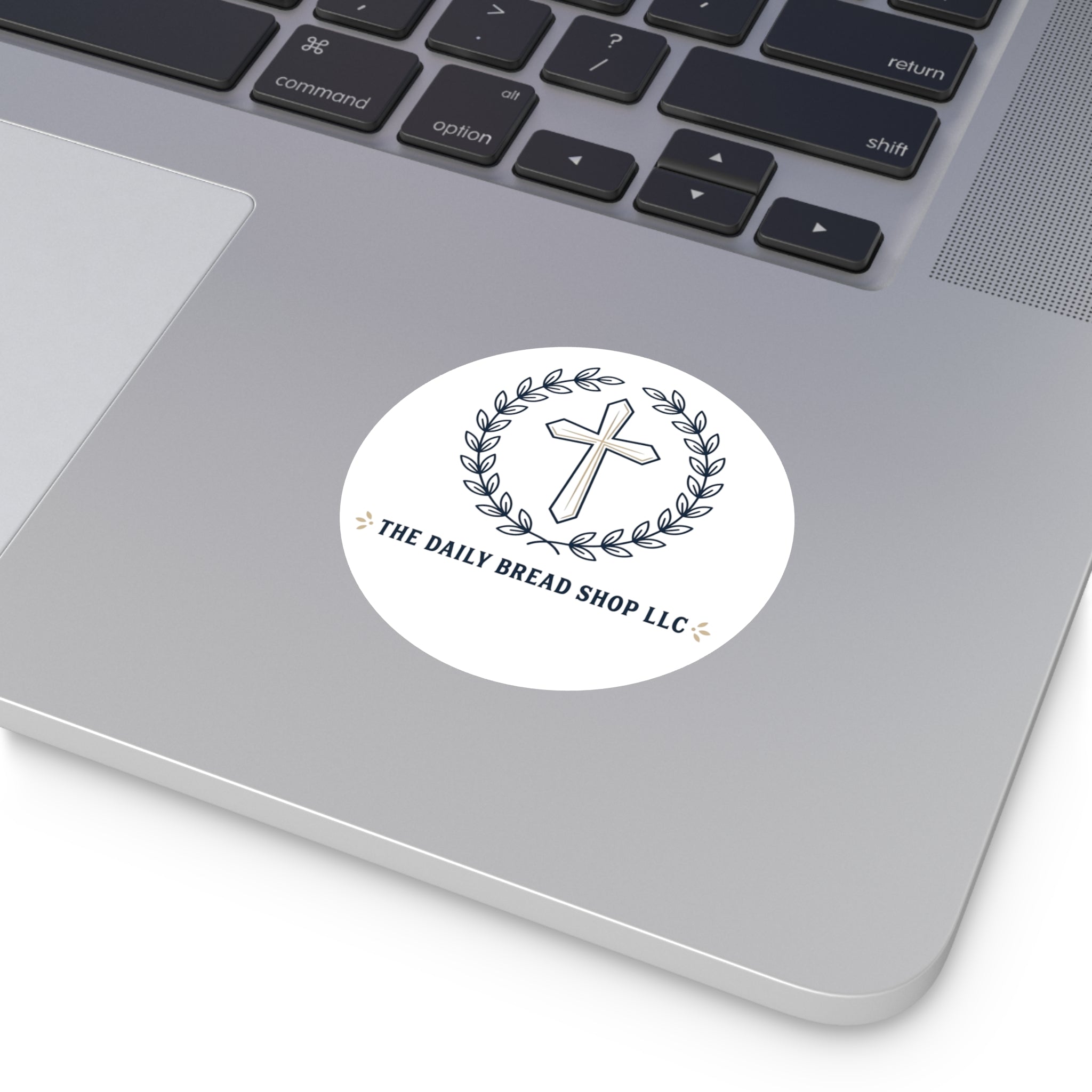 Christian Cross Logo Round Vinyl Sticker — 'The Daily Bread Shop LLC'