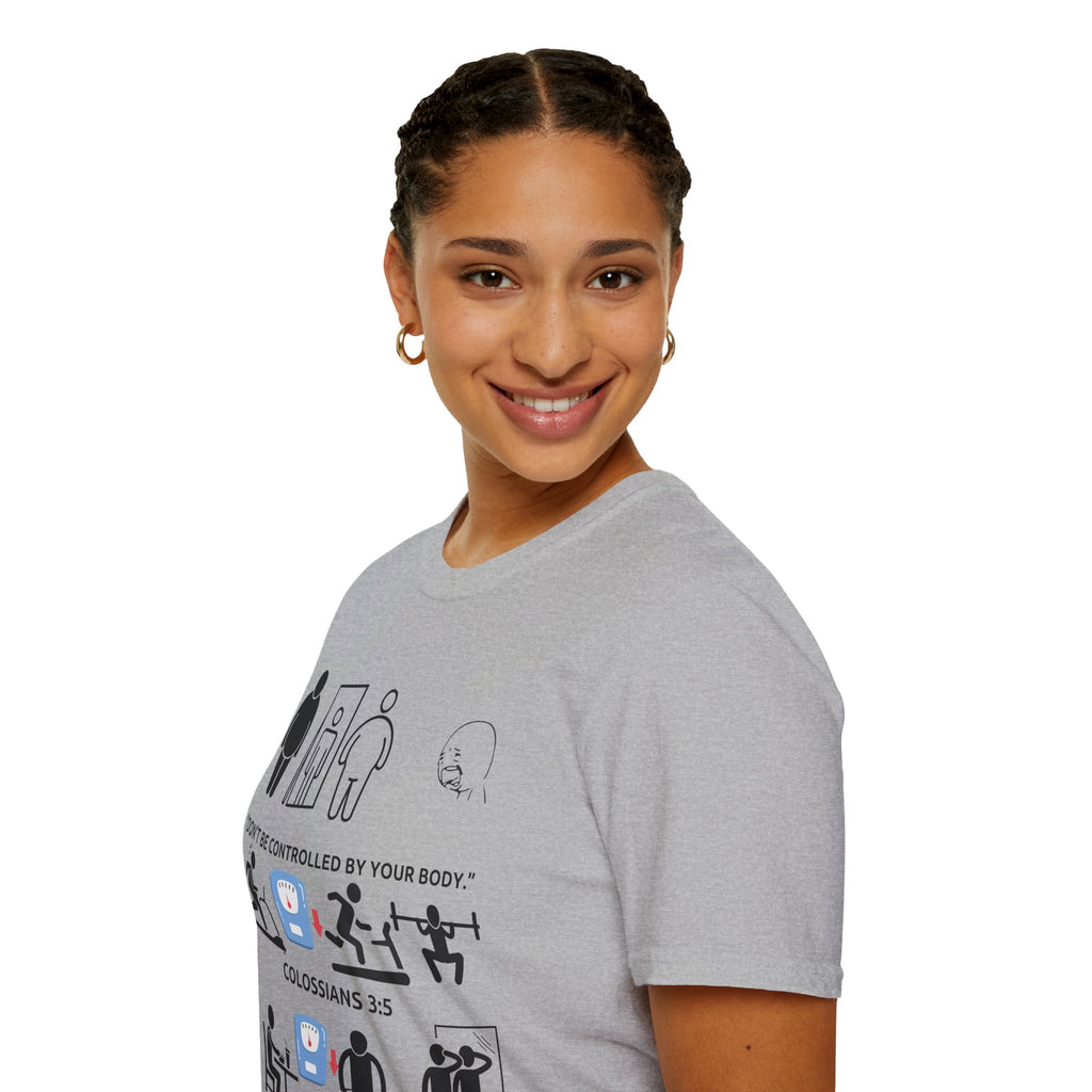 T-Shirt — “Don’t Be Controlled By Your Body” Christian Fitness Graphic
