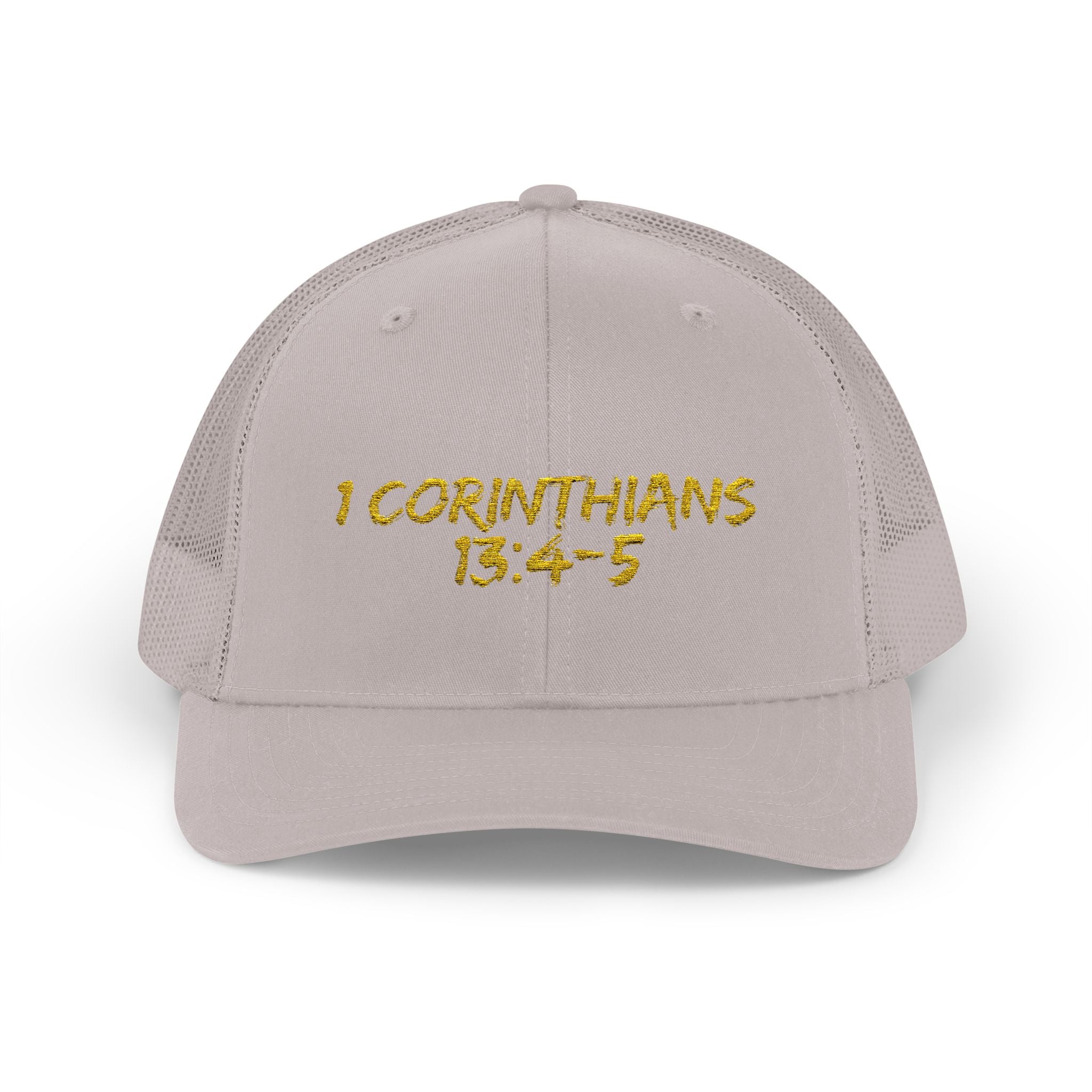 1 Corinthians 13:4-5 Trucker Cap — Customizable Mesh Back Hat