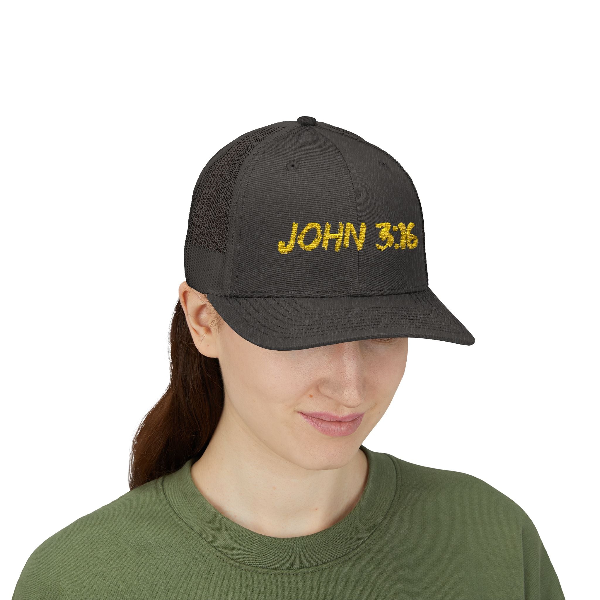John 3:16 Trucker Cap — Embroidered Christian Snapback Mesh back Hat