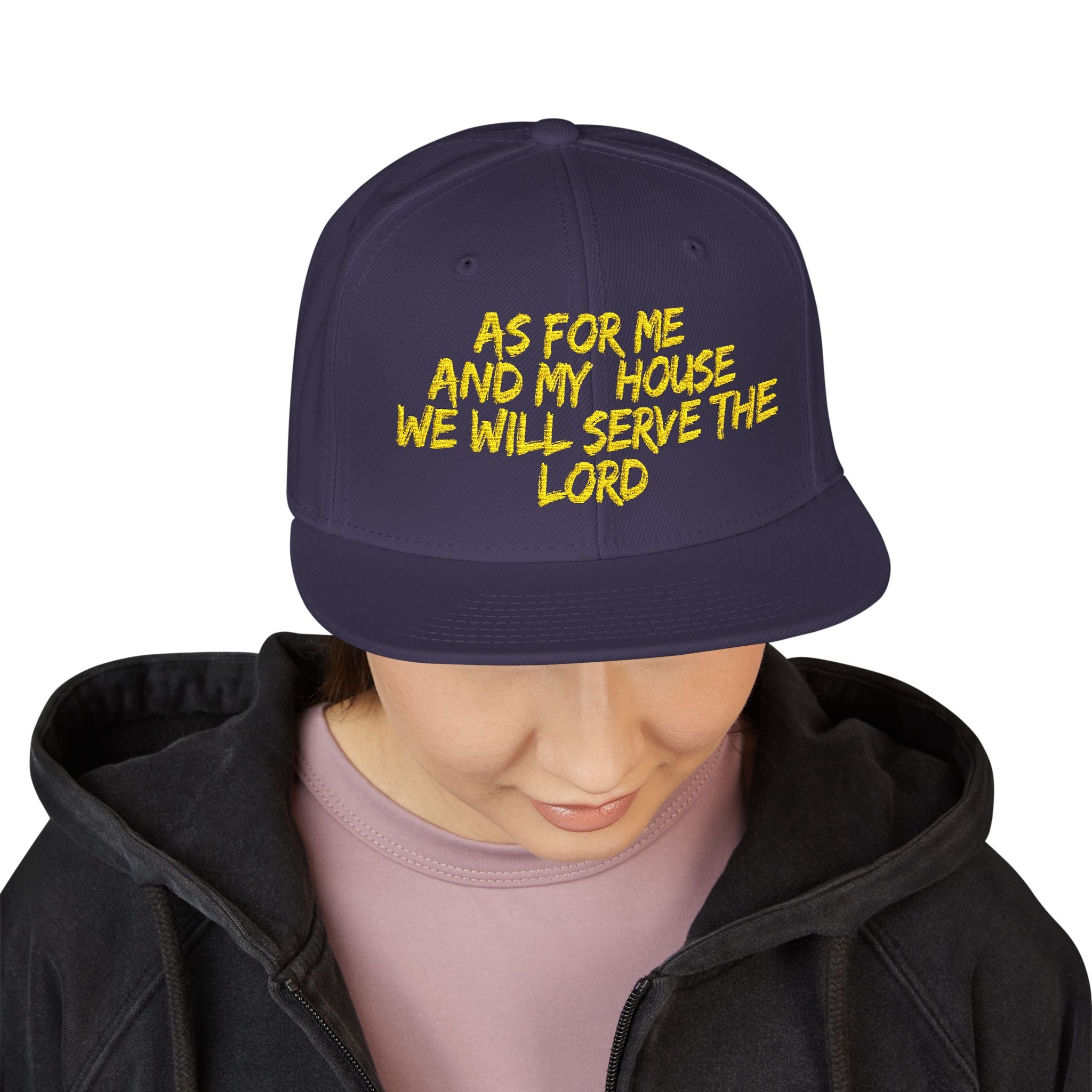 Embroidered Snapback Hat — “As For Me And My House, We Will Serve the Lord” Streetwear Cap