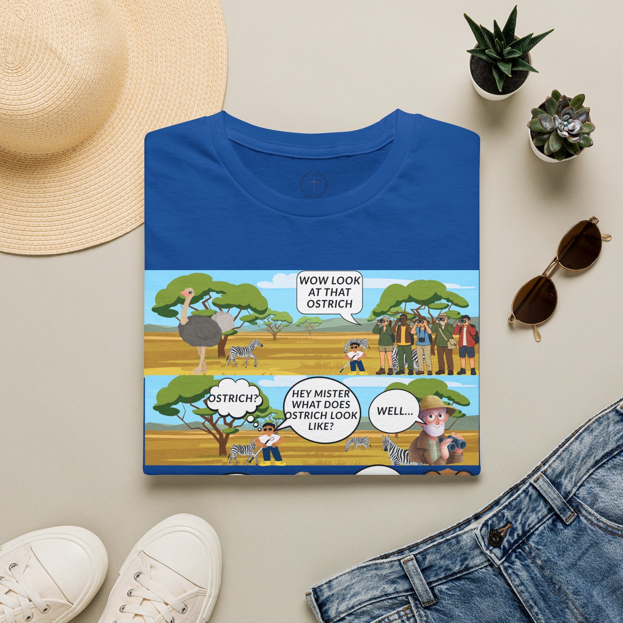 T-Shirt — Funny Biblical Ostrich Comic (Habakkuk 2:2-3)