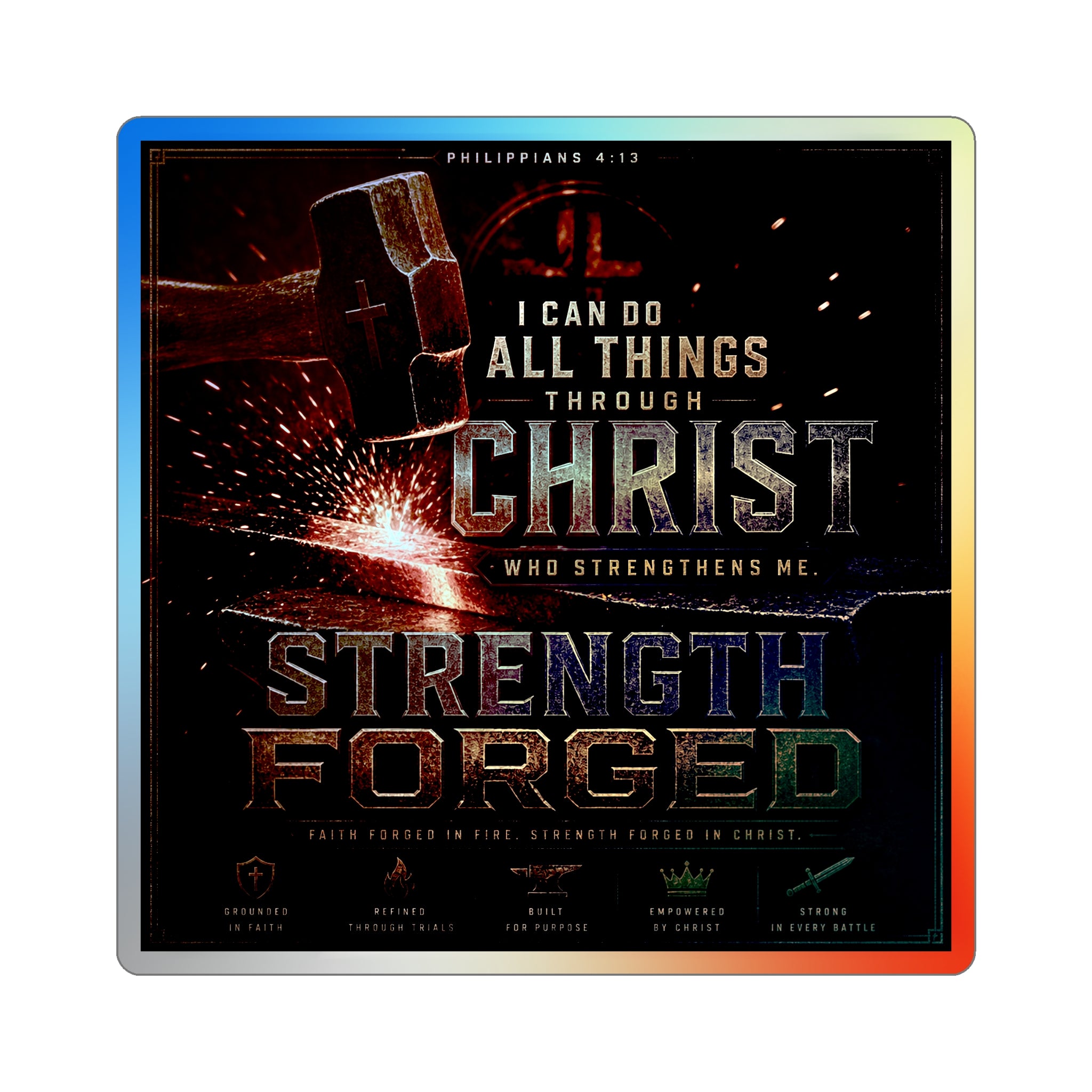 Holographic Die-Cut Sticker — "I Can Do All Things Through Christ" Inspirational Faith Design