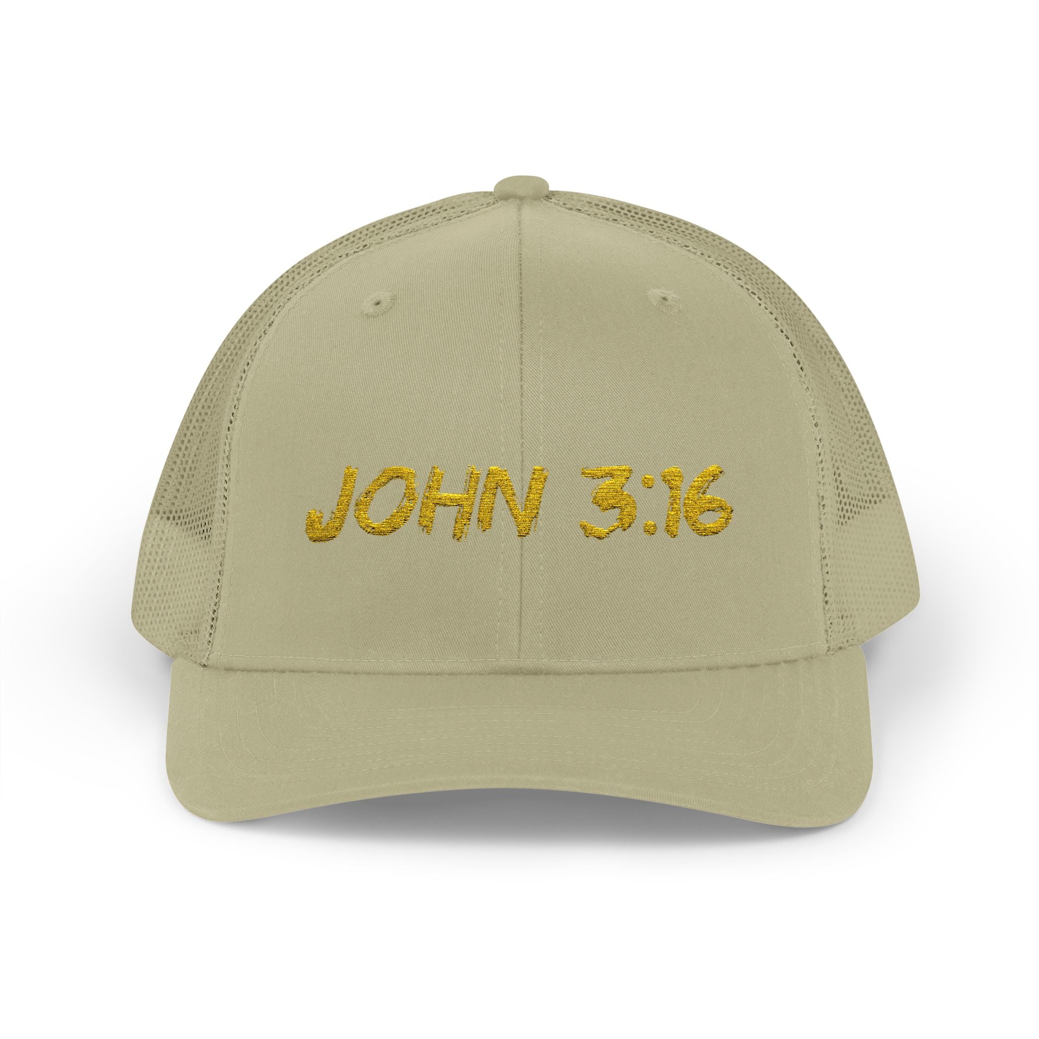 John 3:16 Trucker Cap — Embroidered Christian Snapback Mesh back Hat