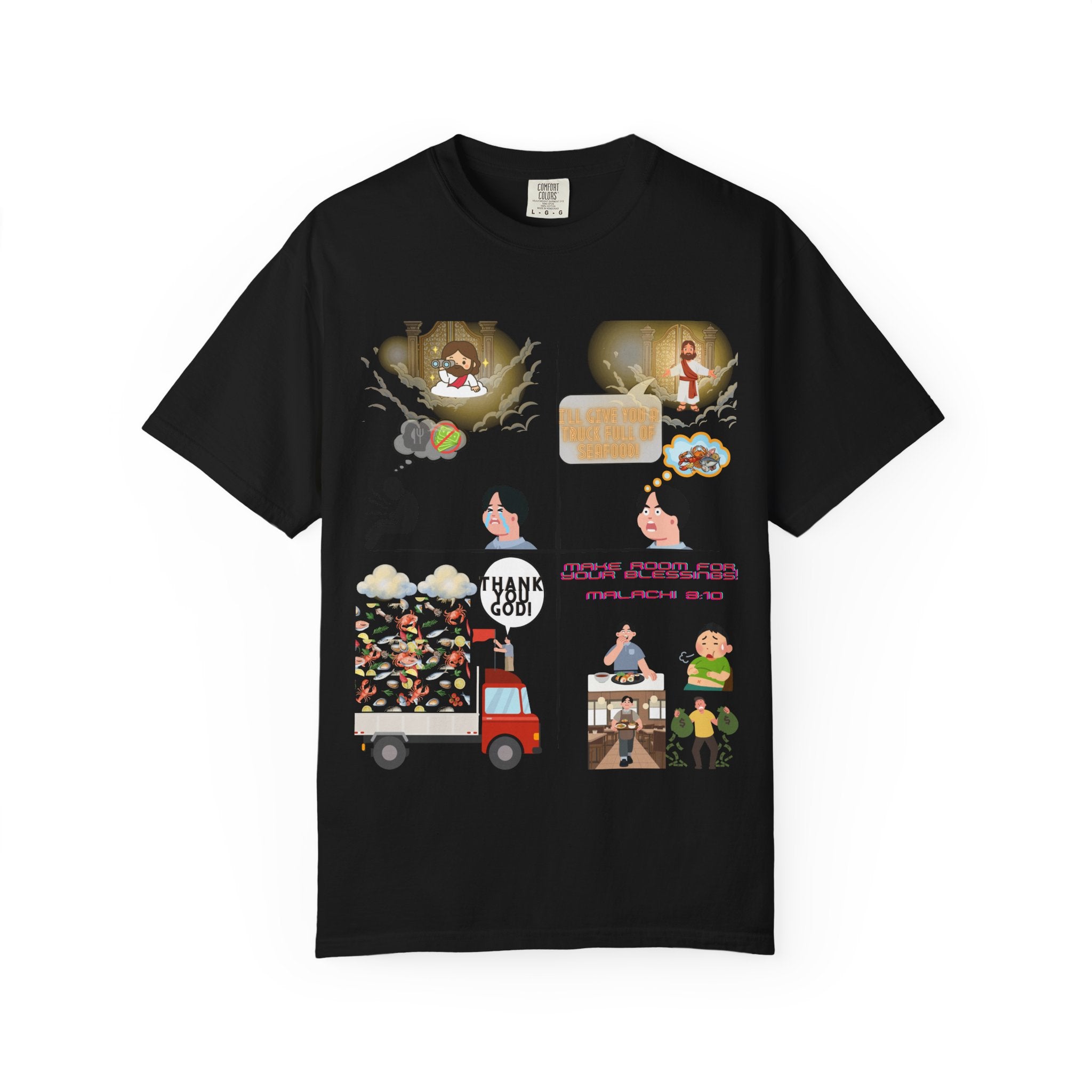 Graphic Panel T-Shirt — Cute Storyboard Illustrations "Make Room For Your Blessings"